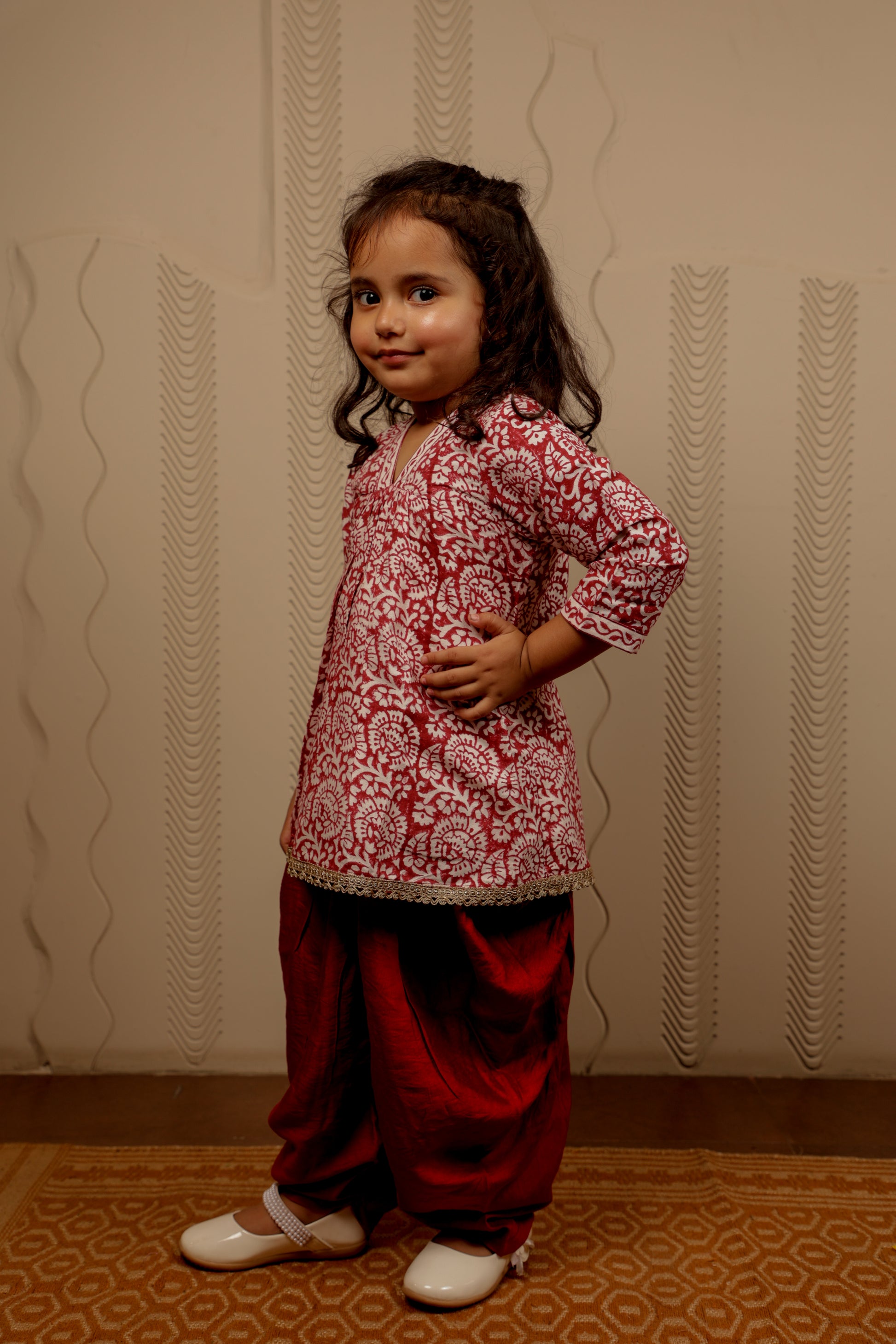 MAROON WHITE KURTI WITH DHOTI PANTS