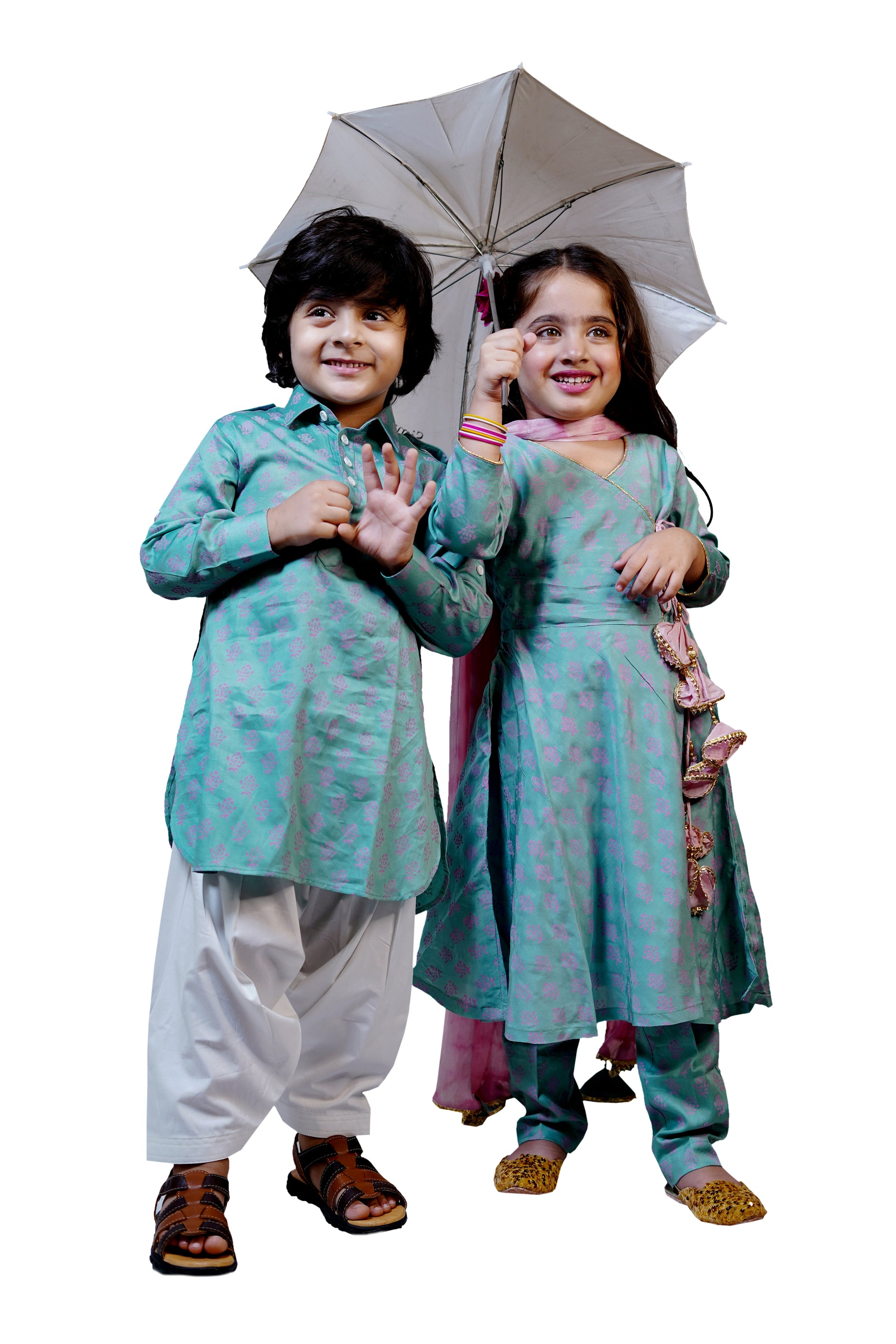 AQUA PATHANI KURTA PATIALA SET