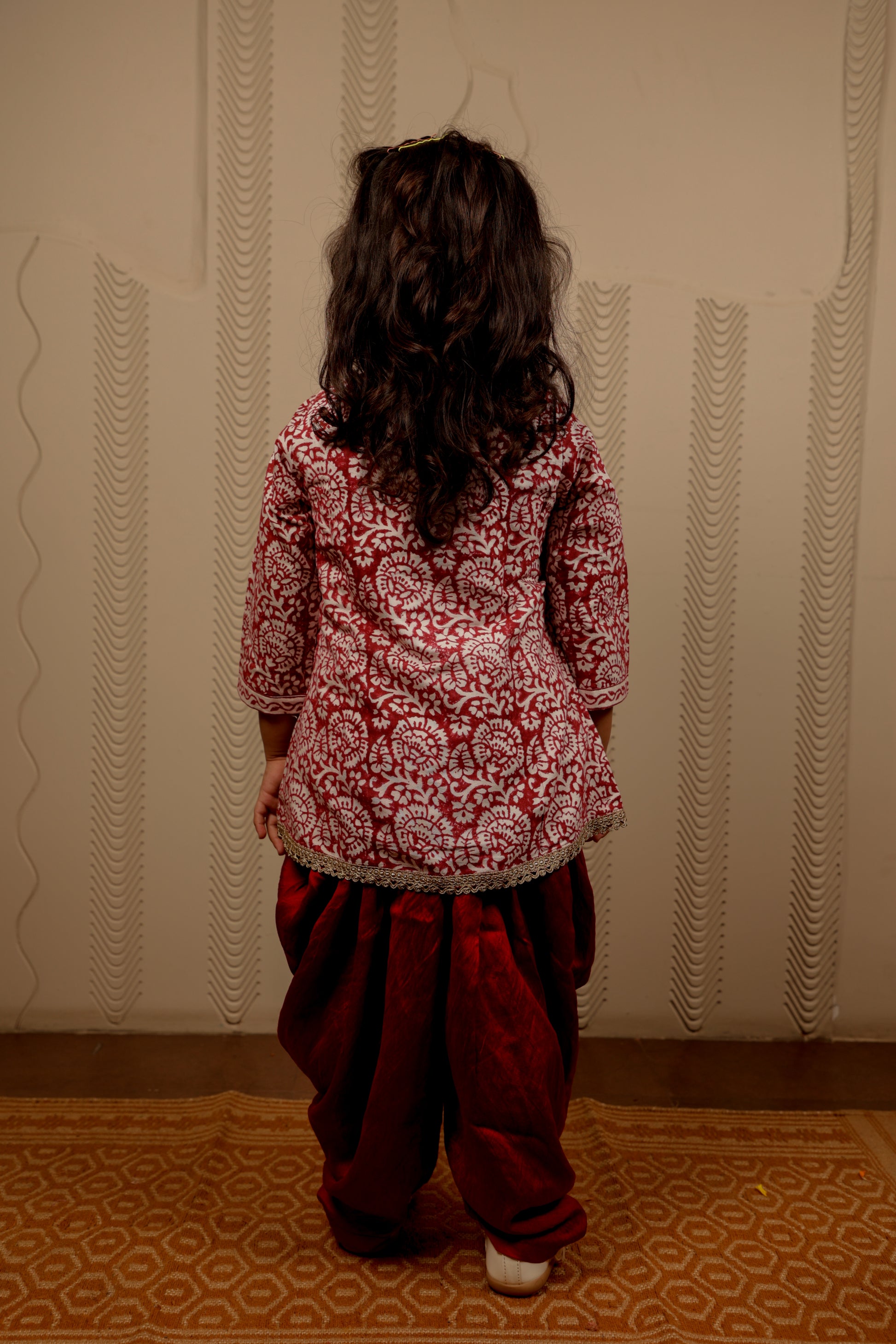 MAROON WHITE KURTI WITH DHOTI PANTS