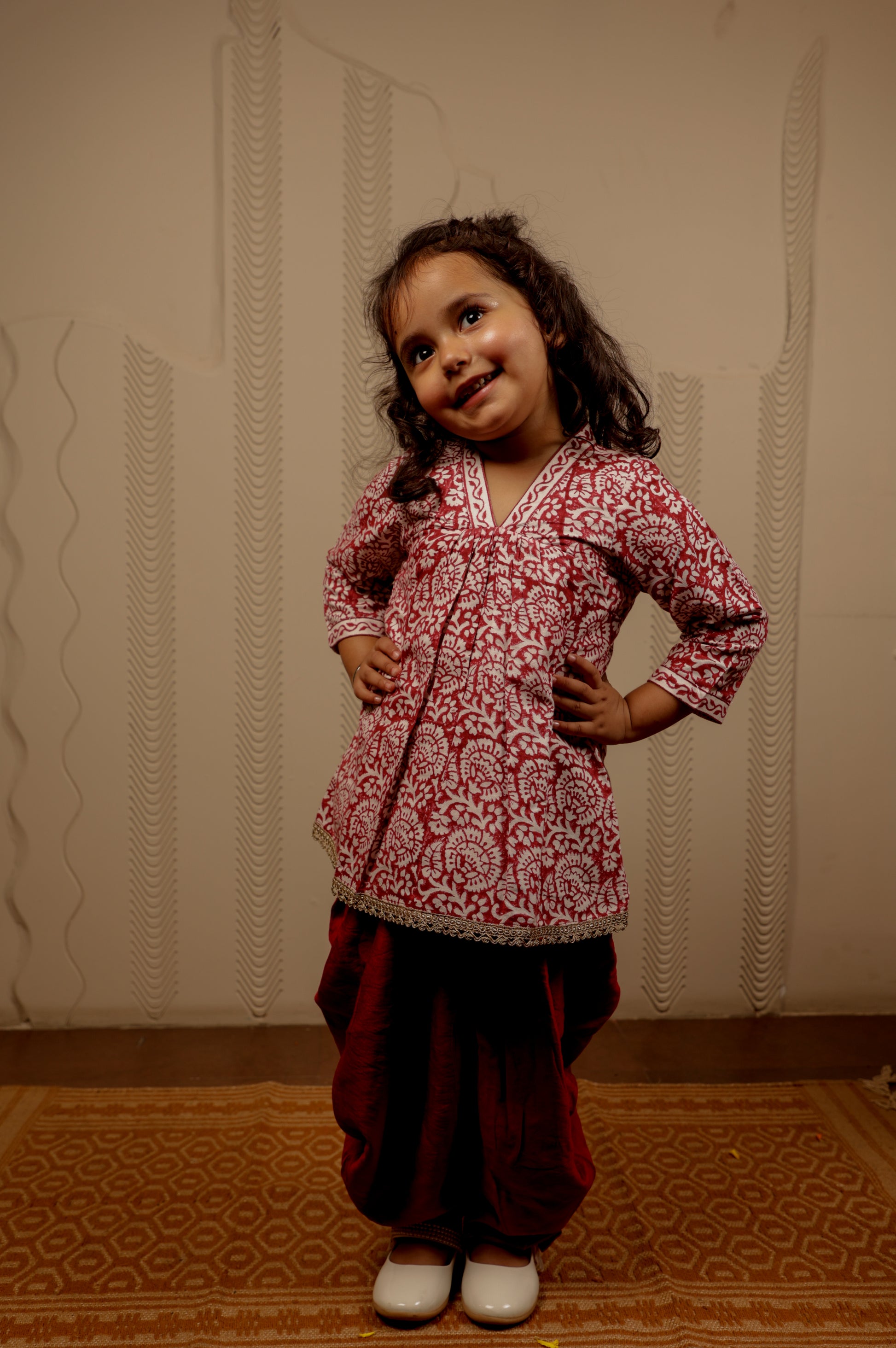 MAROON WHITE KURTI WITH DHOTI PANTS