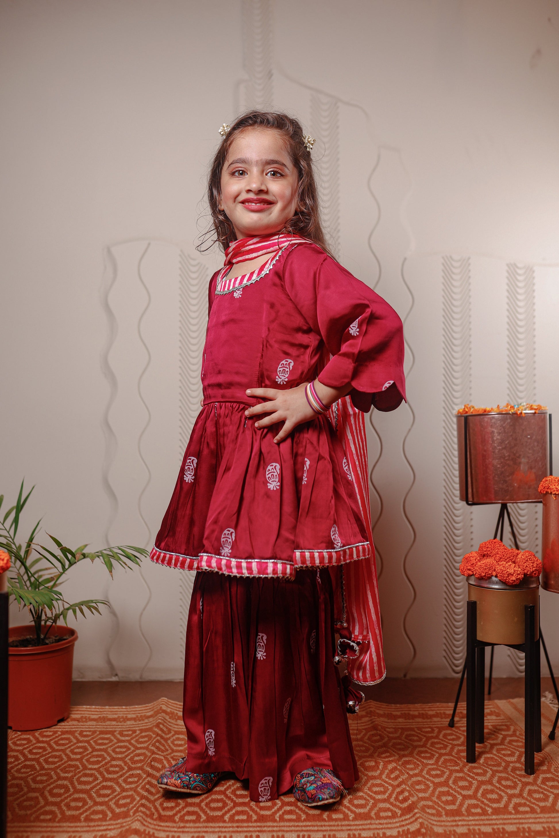 PURPLE PRINTED SHARARA SET WITH DUPATTA
