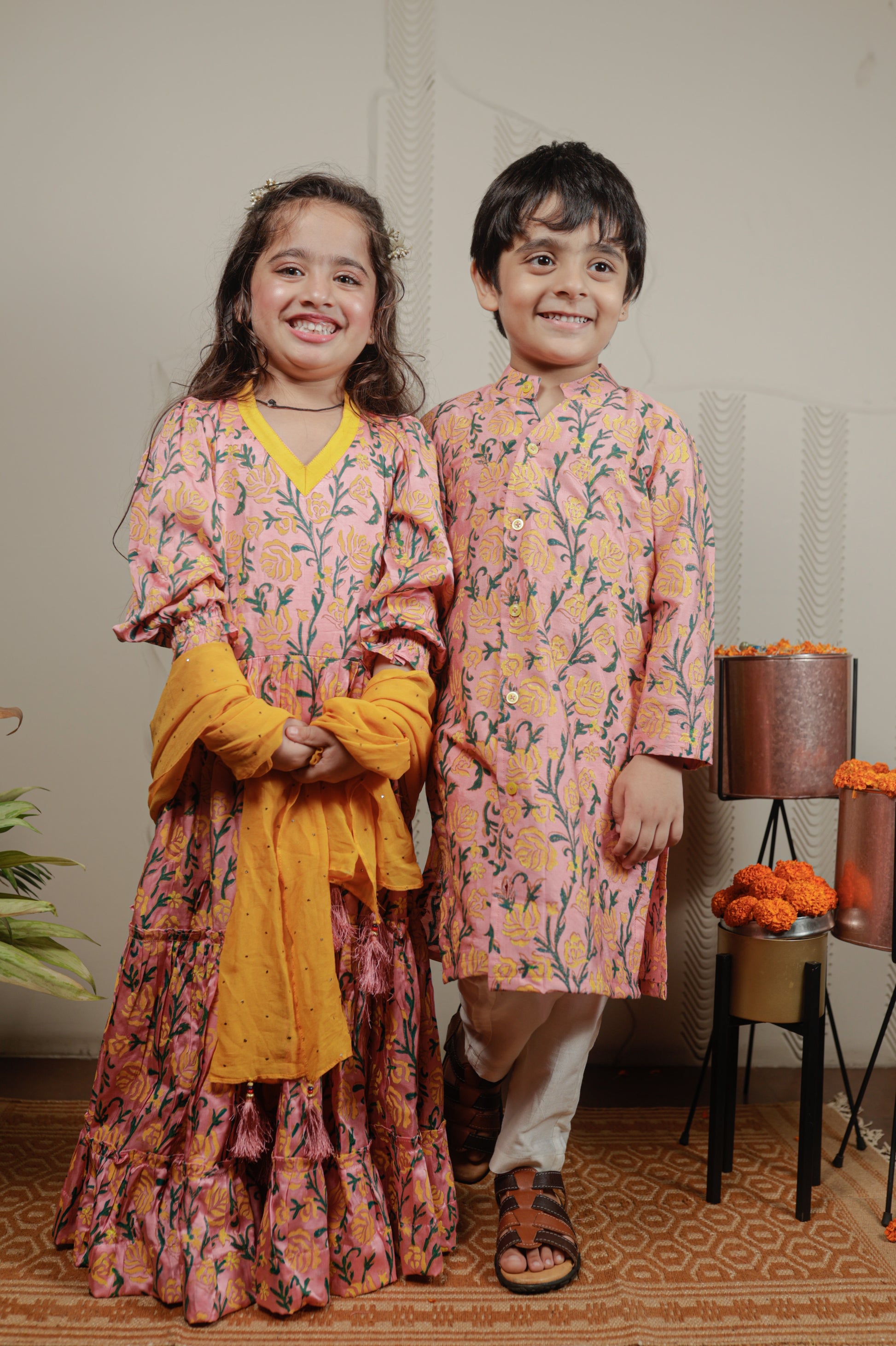 PINK FLORAL KURTA WITH DUPATTA