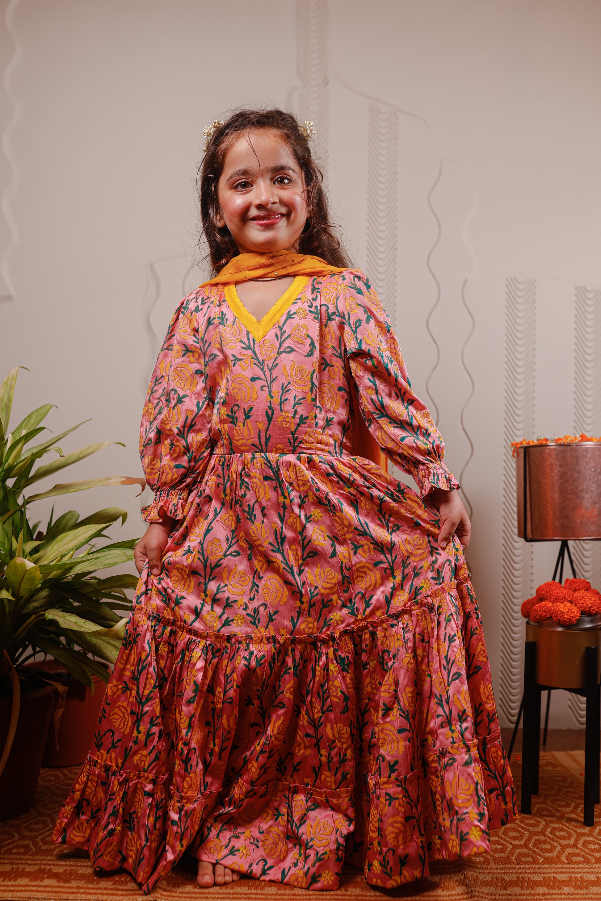 PINK FLORAL KURTA WITH DUPATTA