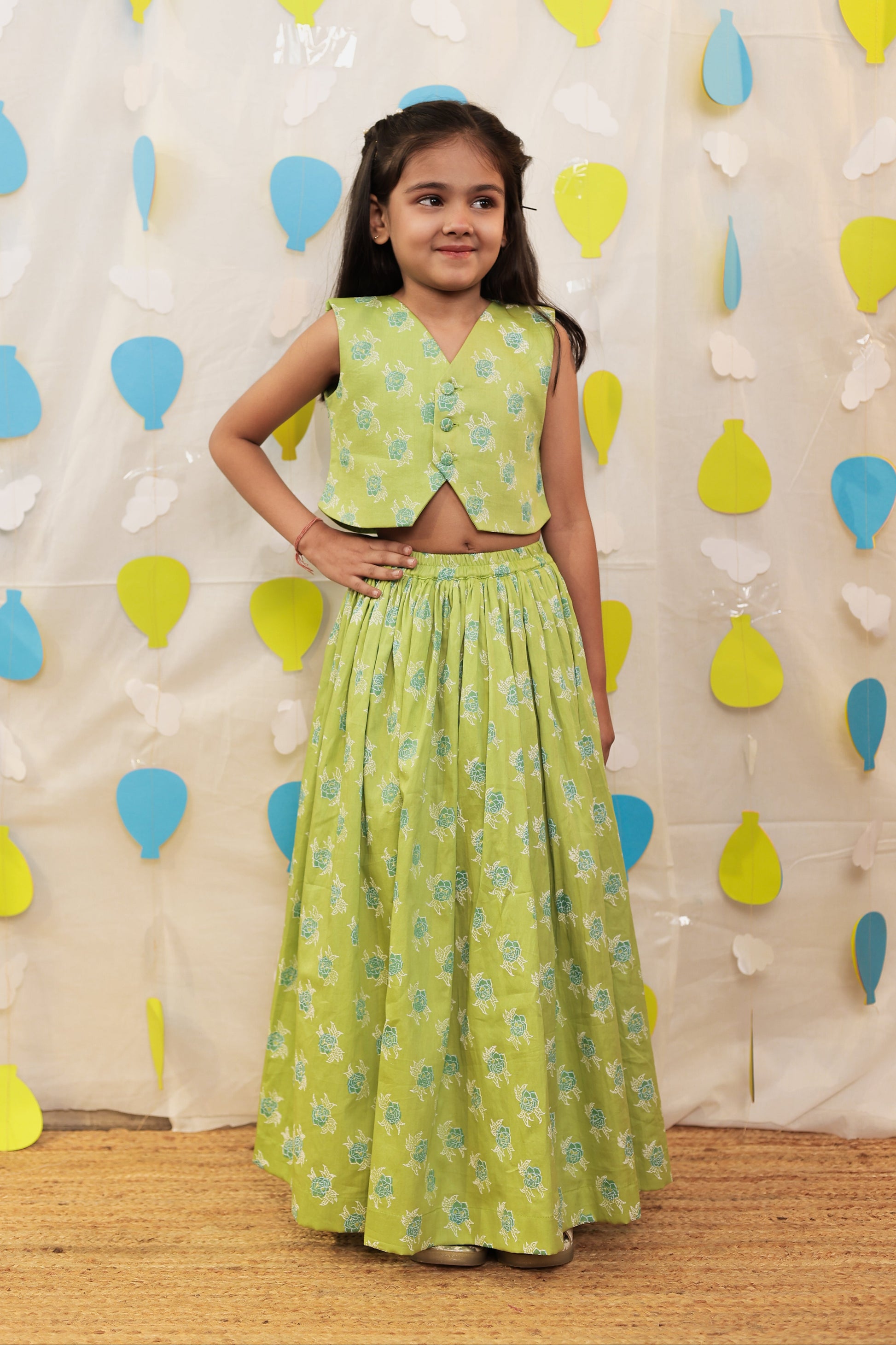 Green jacket with skirt set