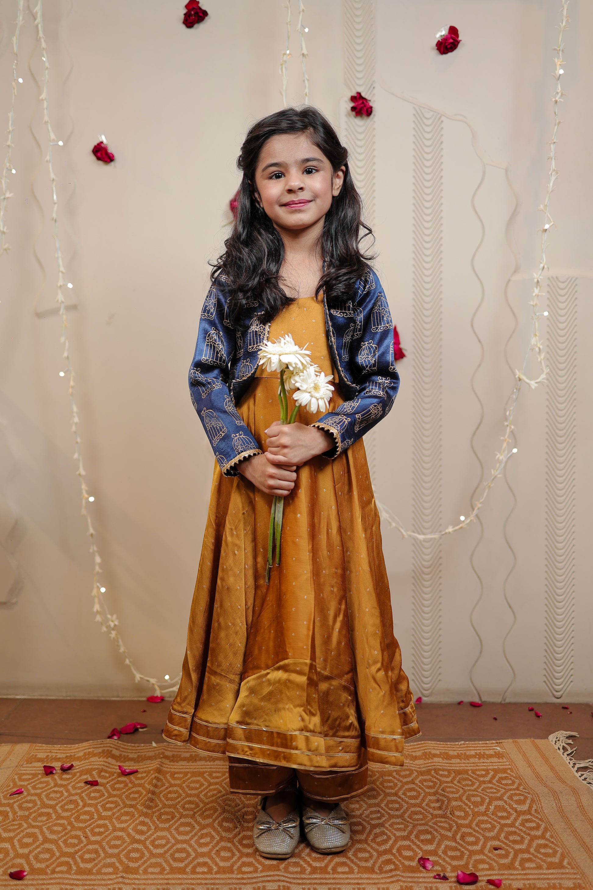 Mustard kurta set with short jacket