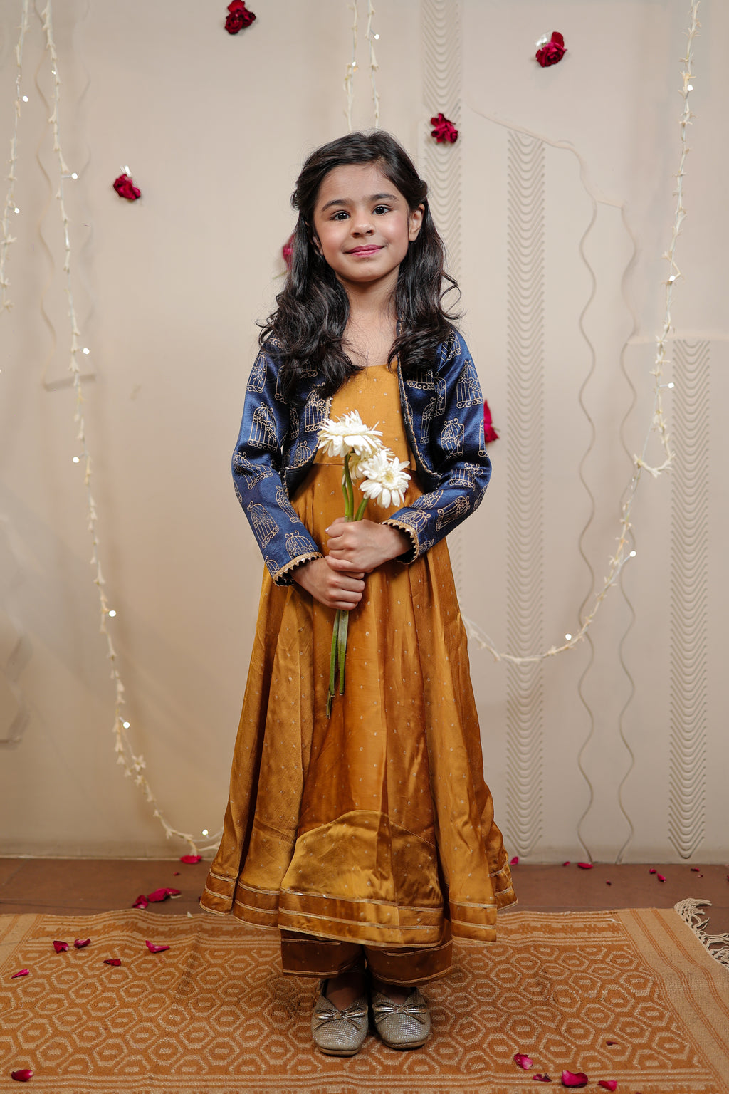 Mustard kurta set with short jacket