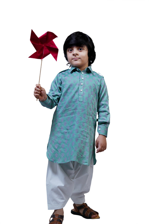 AQUA PATHANI KURTA PATIALA SET