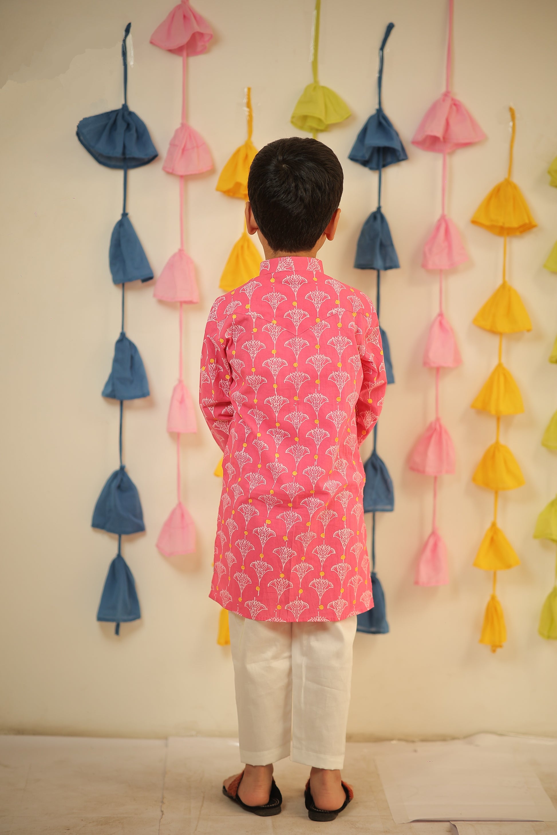Pink block printed kurta set
