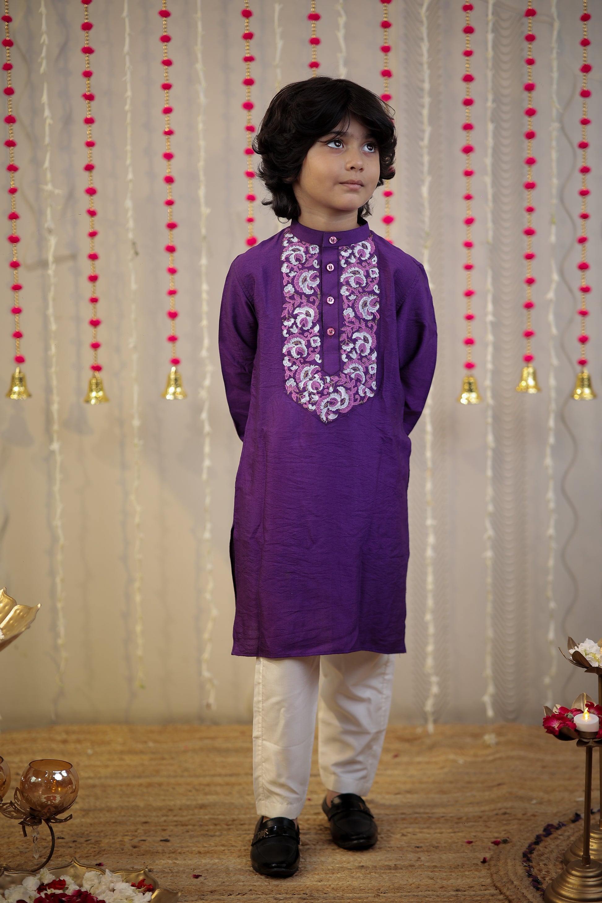 Purple block printed kurta