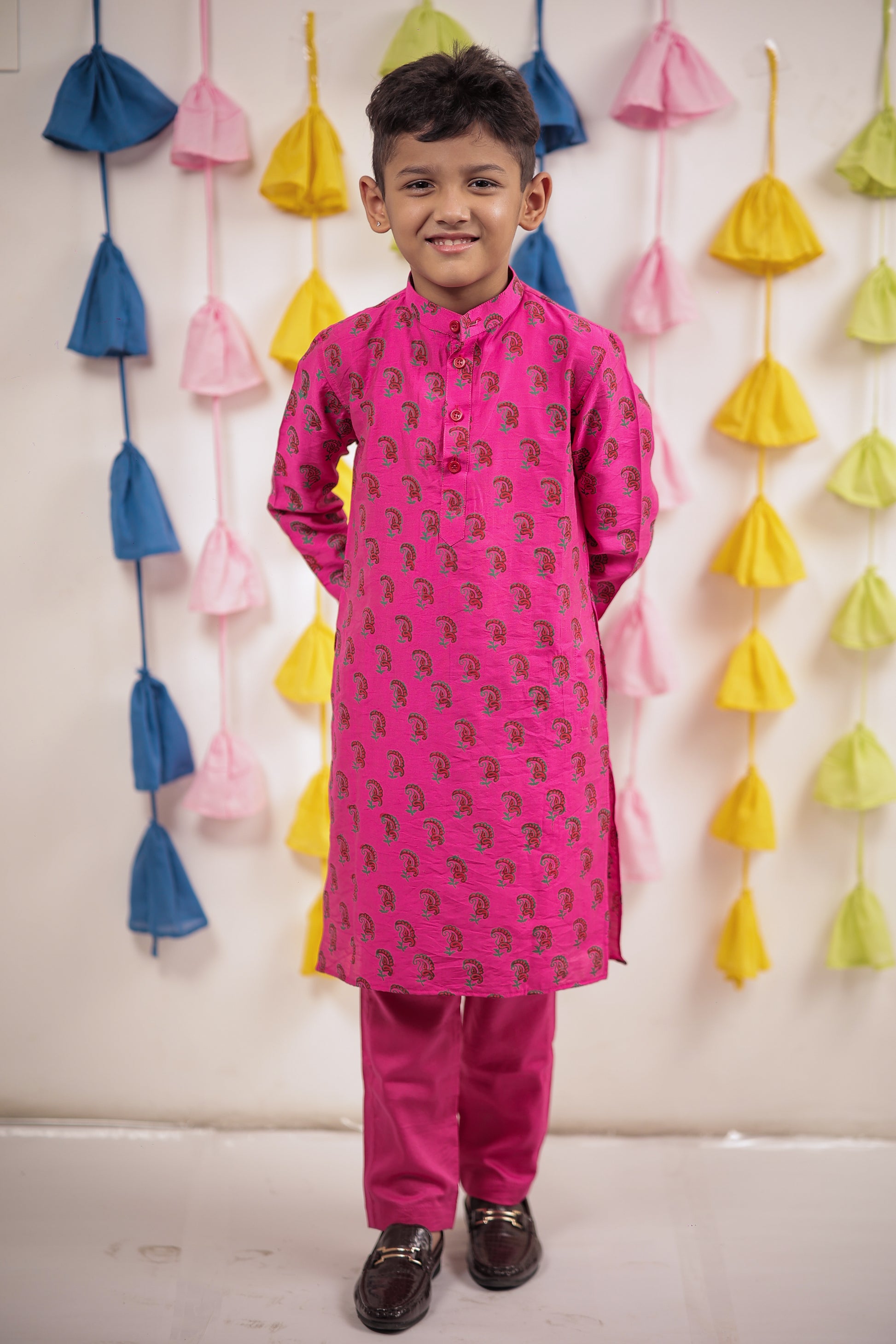 Pink block printed kurta set