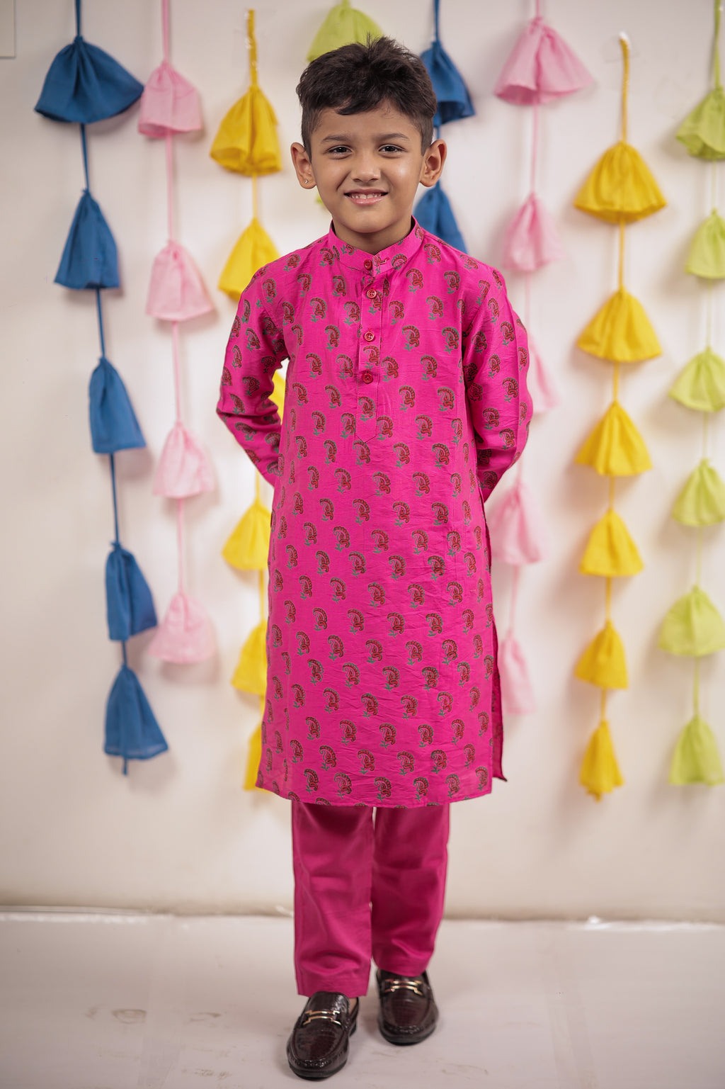 Pink block printed kurta set