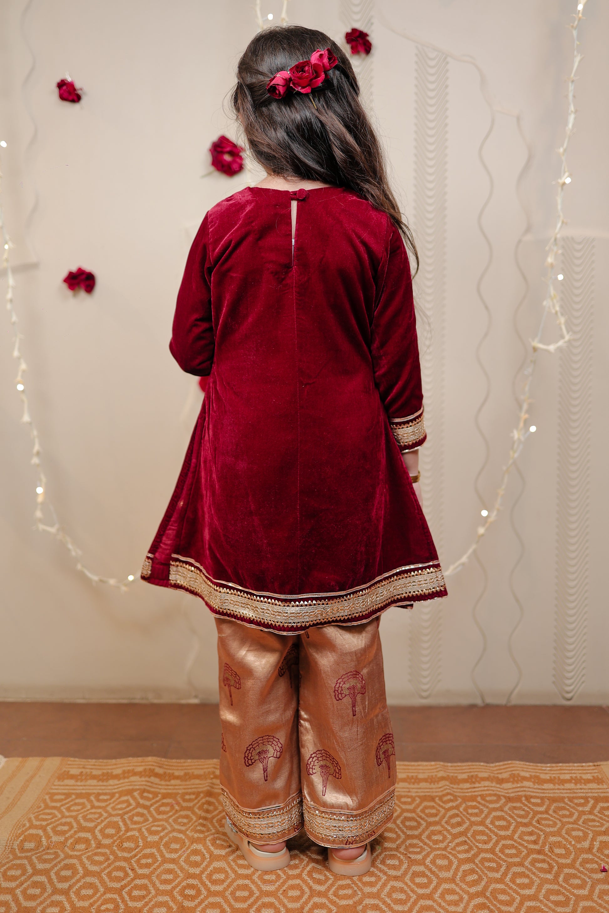 Maroon velvet kurta set