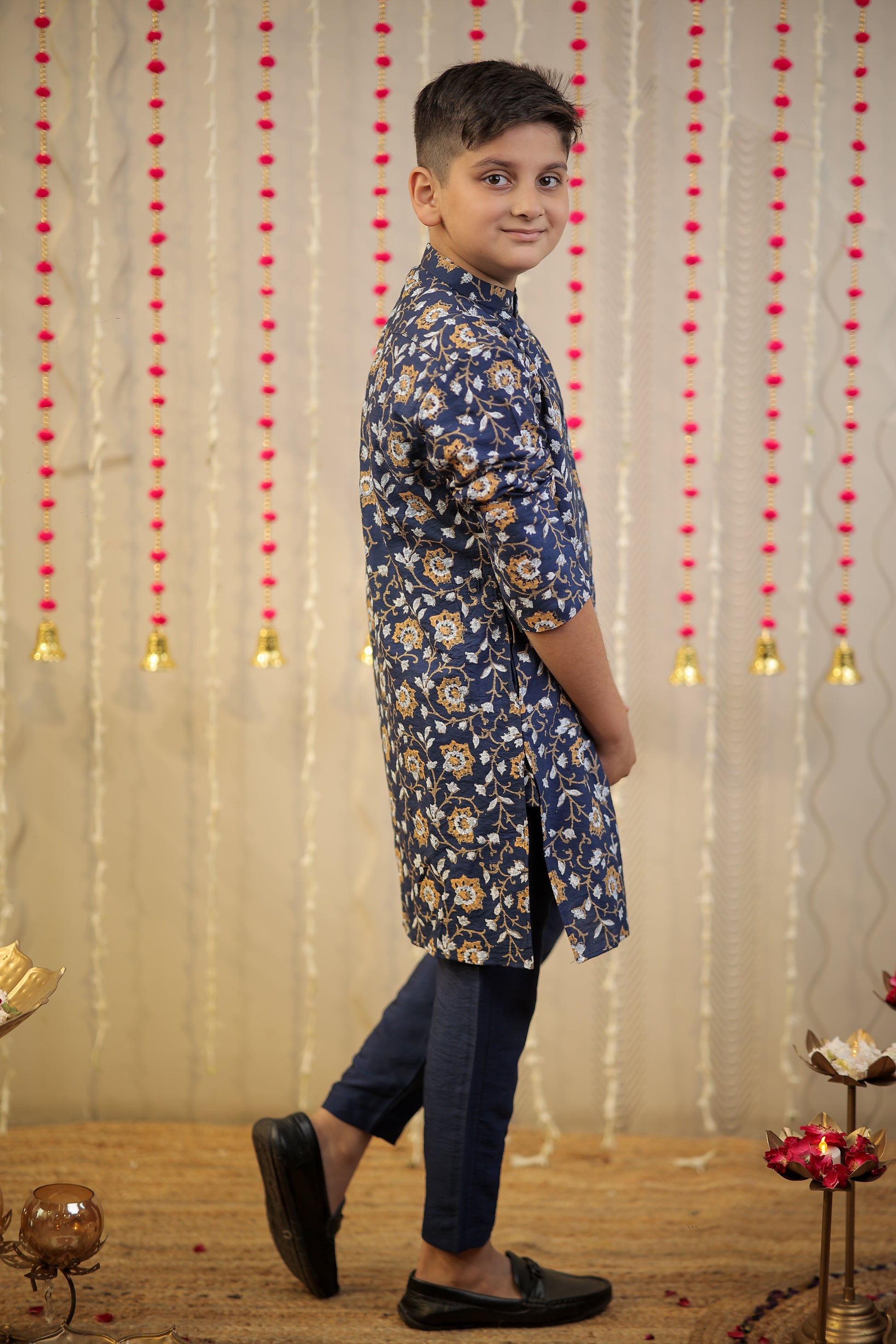 Ink Blue block printed kurta set.