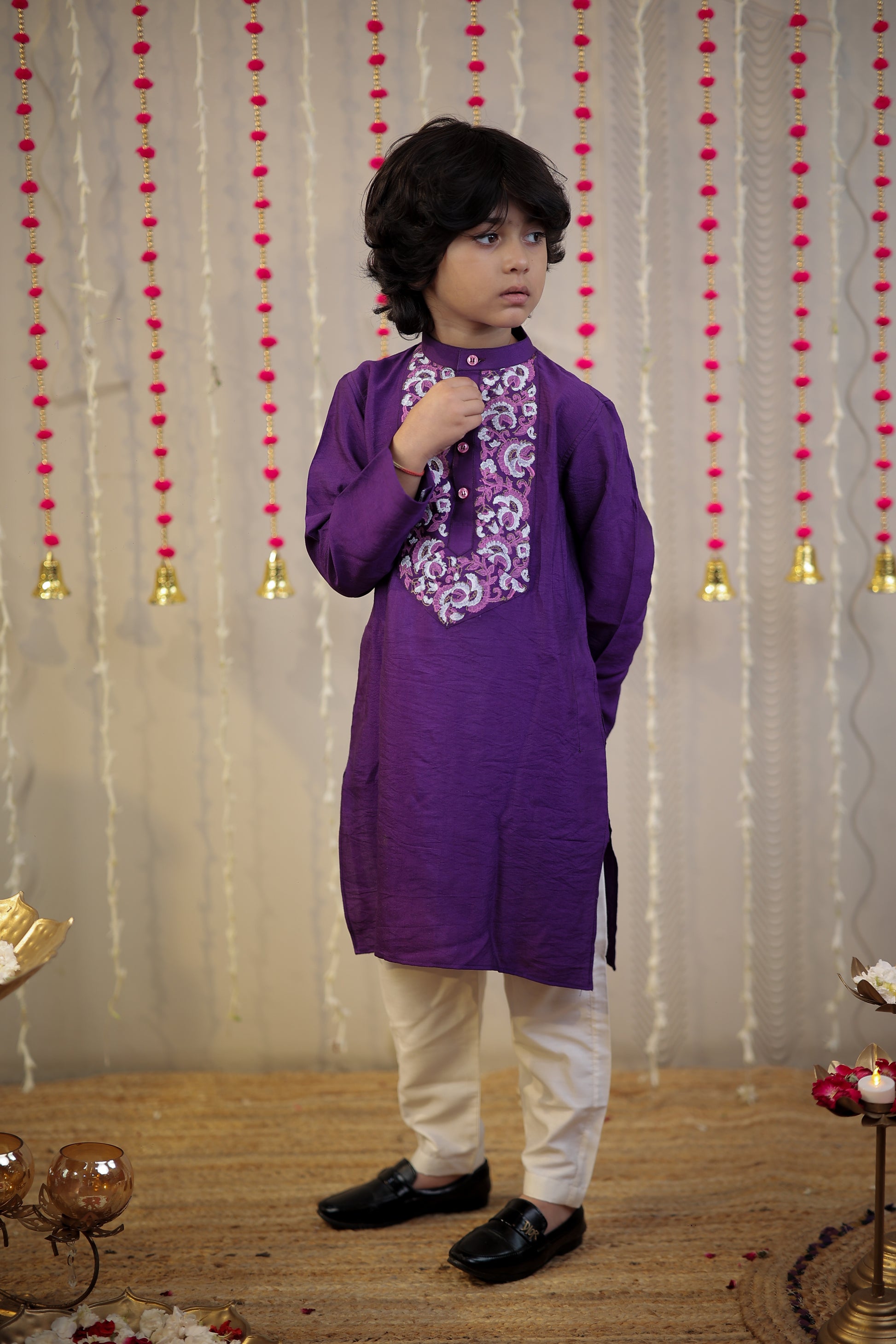 Purple block printed kurta