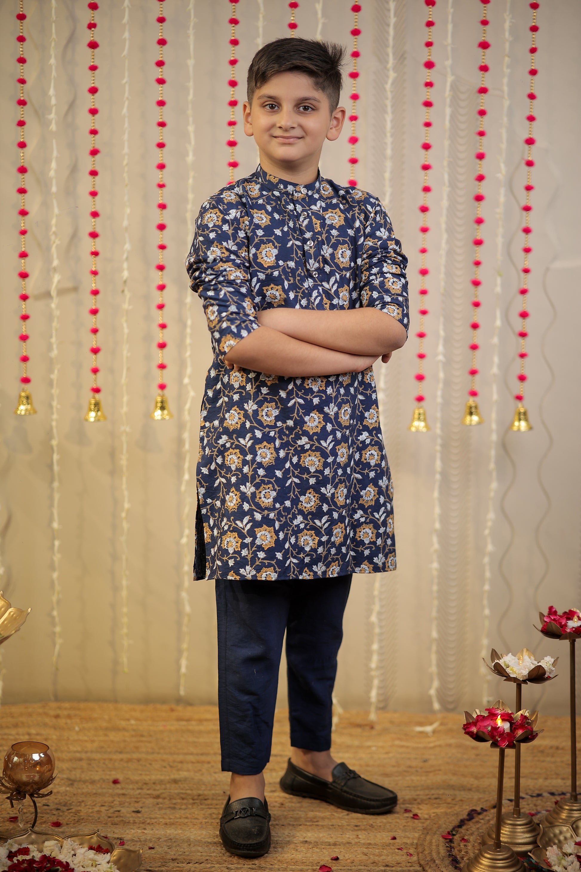 Ink Blue block printed kurta set.