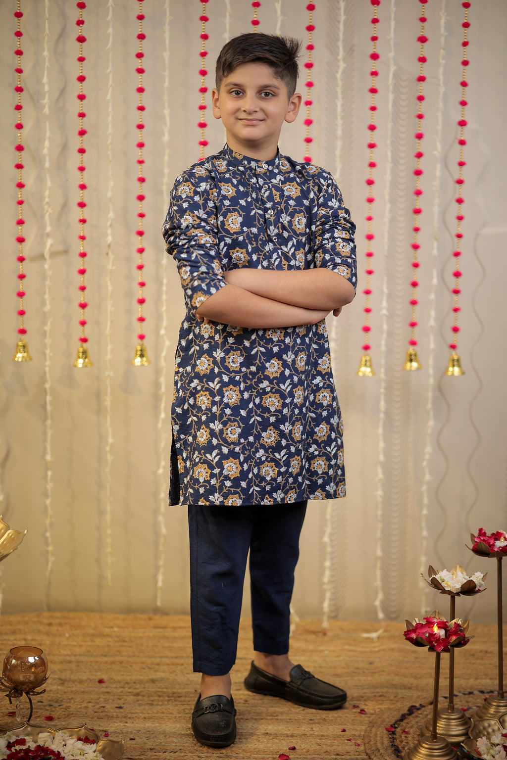 Ink Blue block printed kurta set.