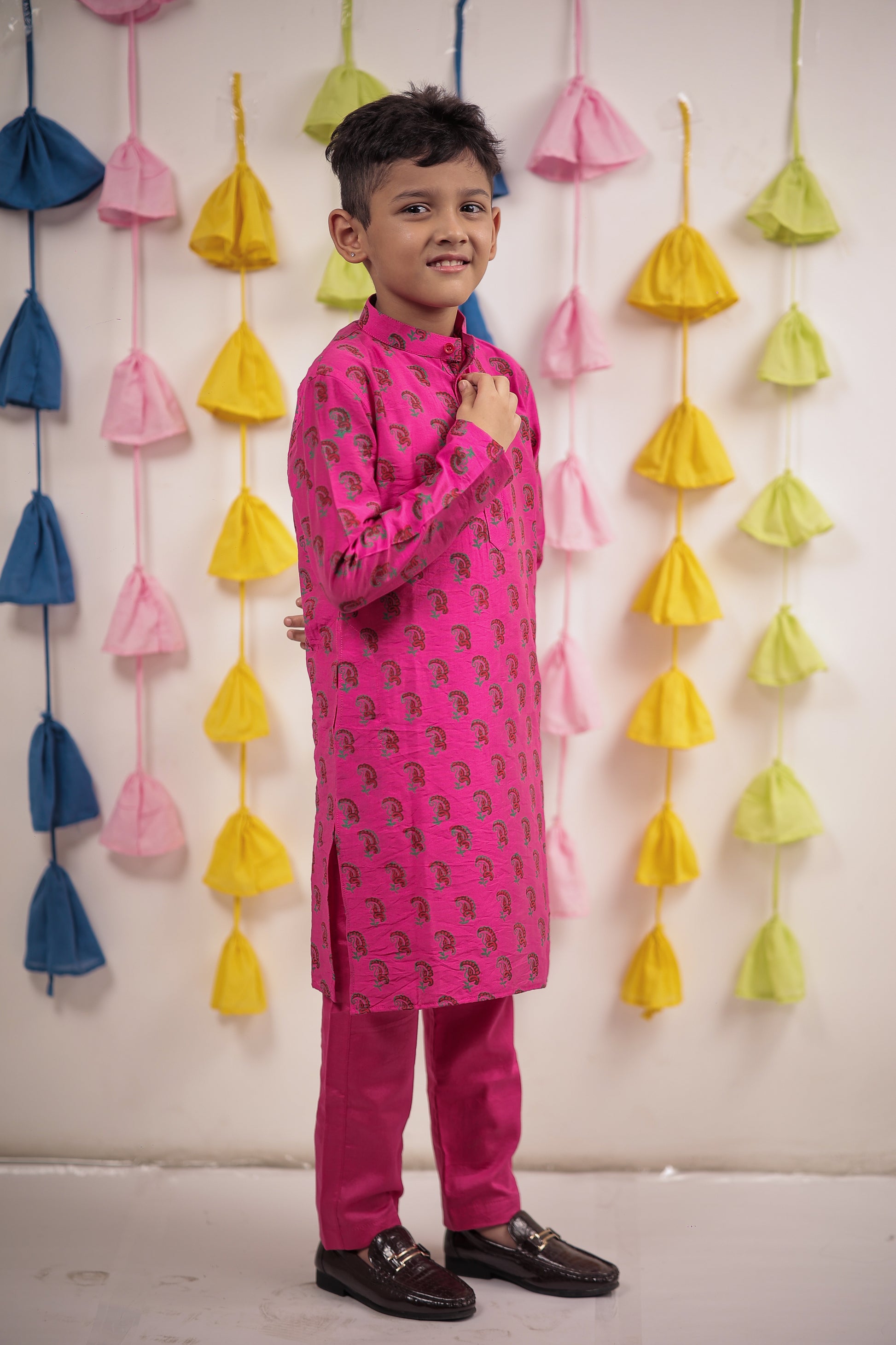 Pink block printed kurta set