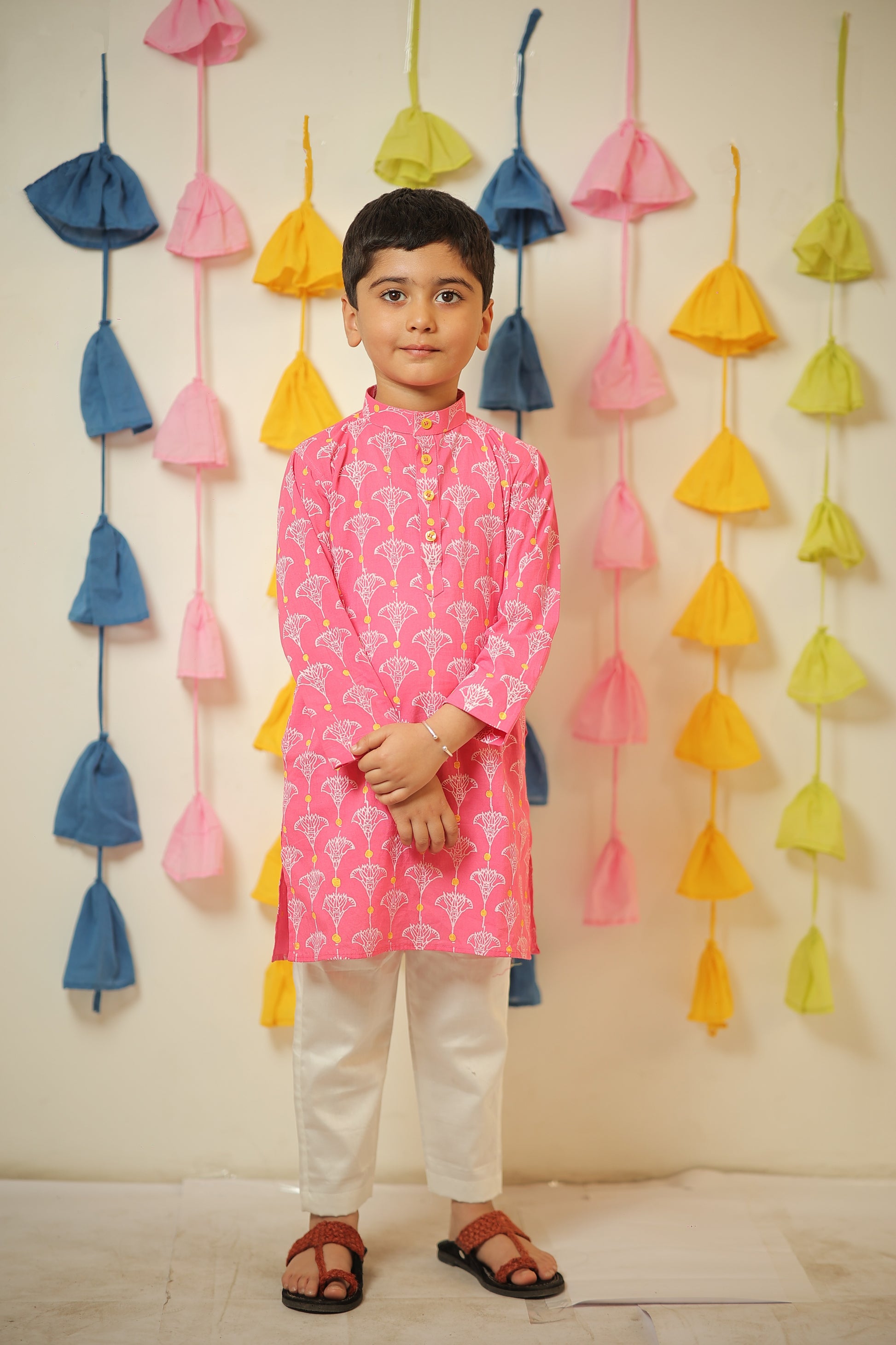 Pink block printed kurta set