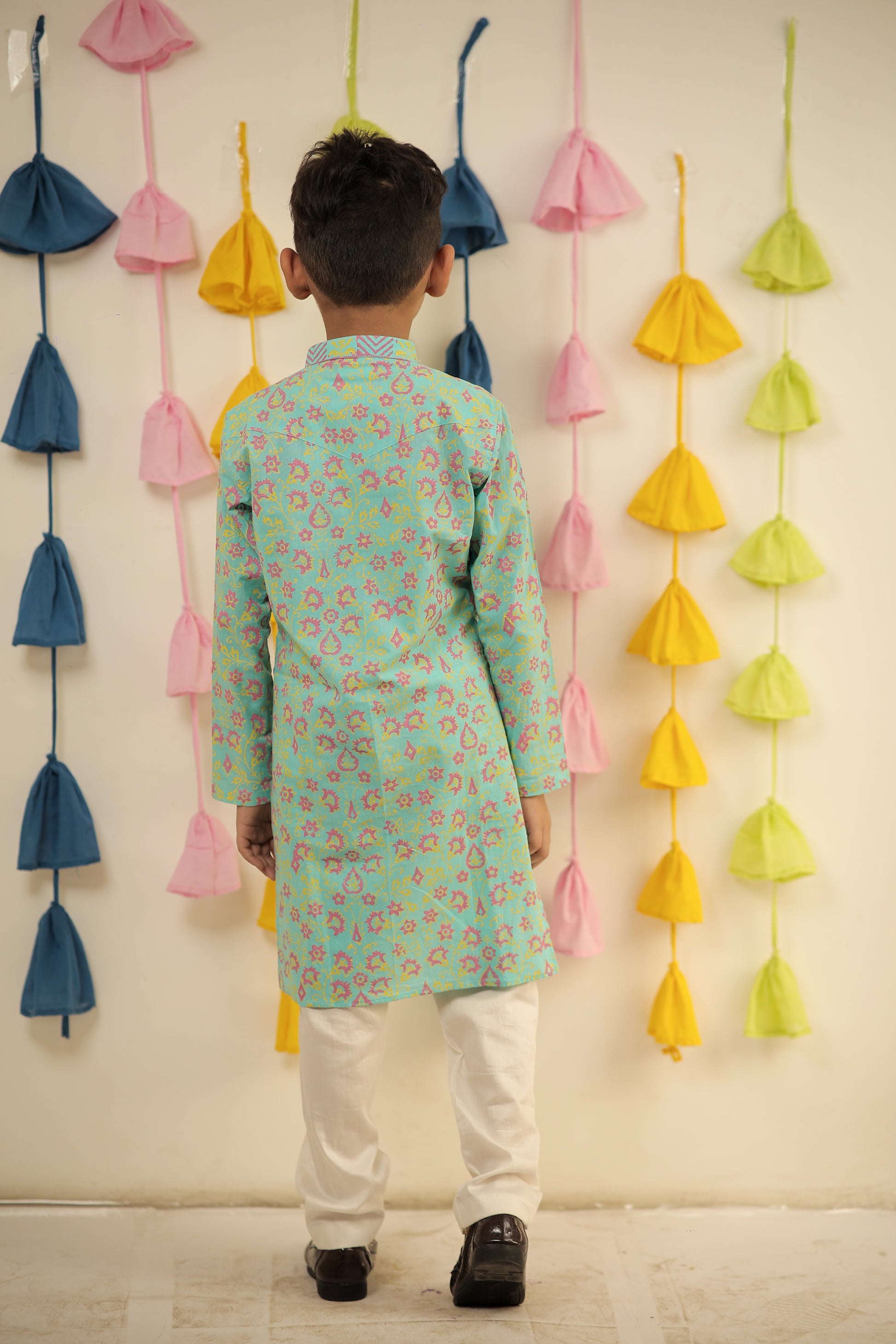 Blue Block printed kurta set