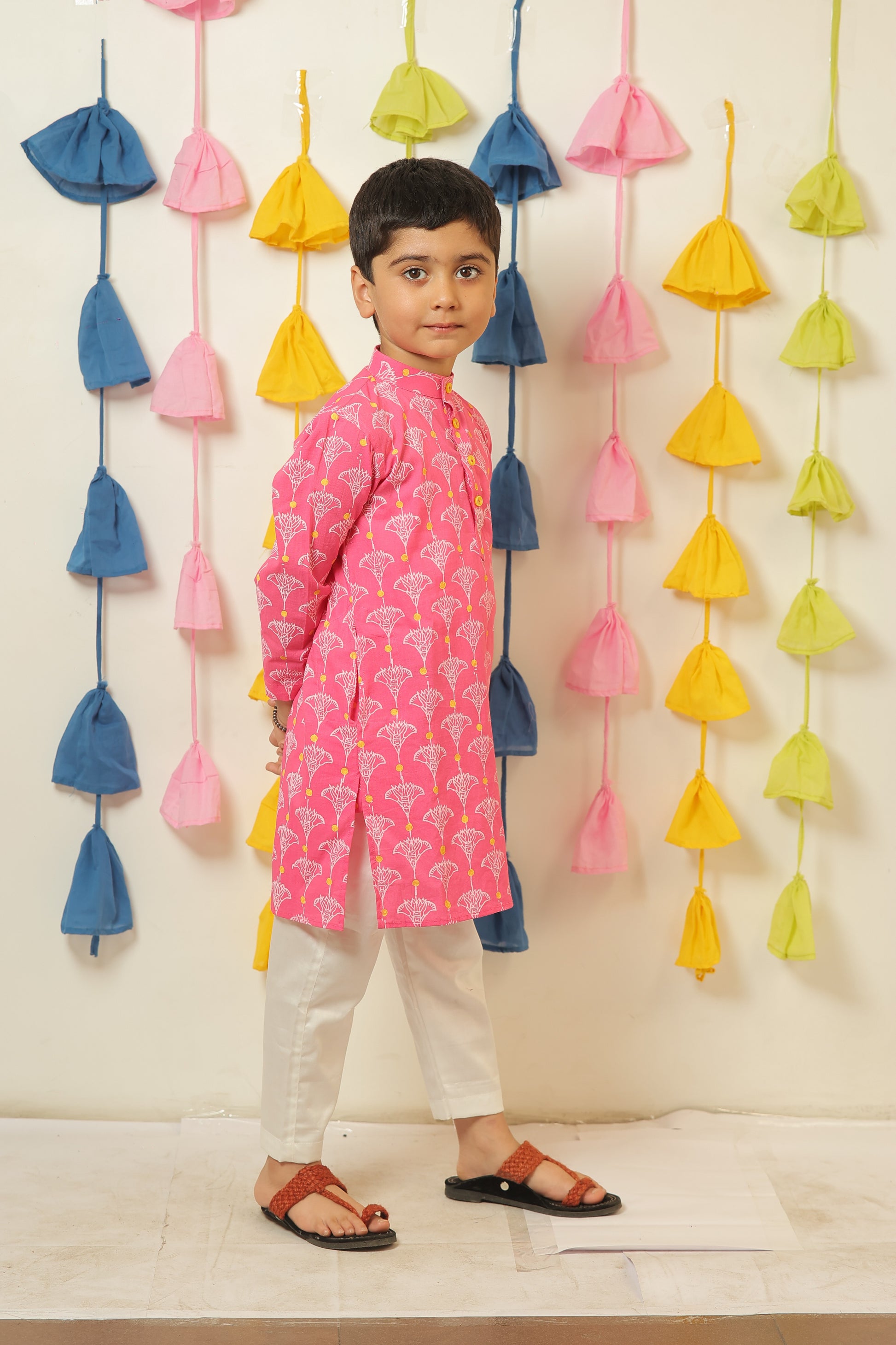 Pink block printed kurta set