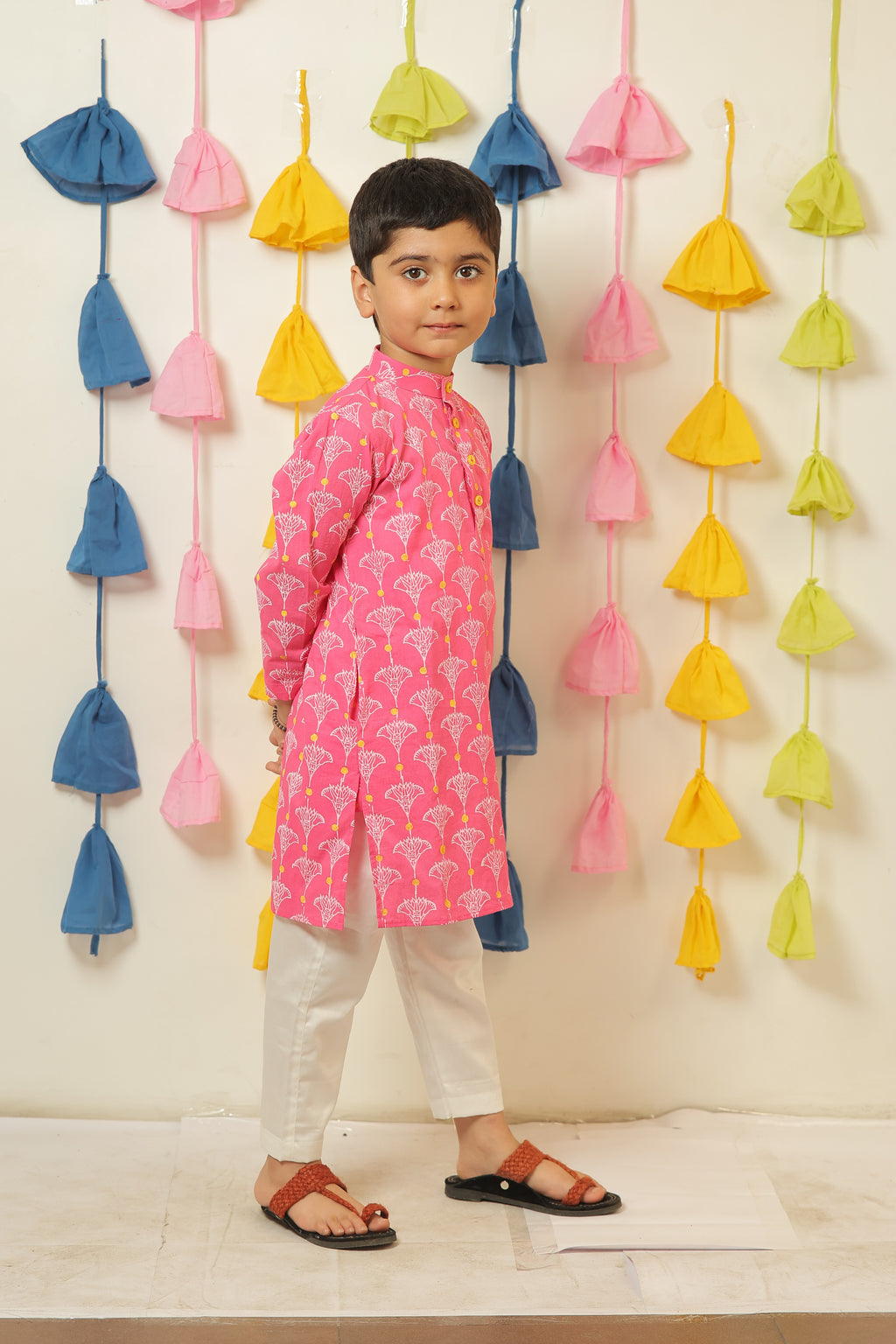 Pink block printed kurta set