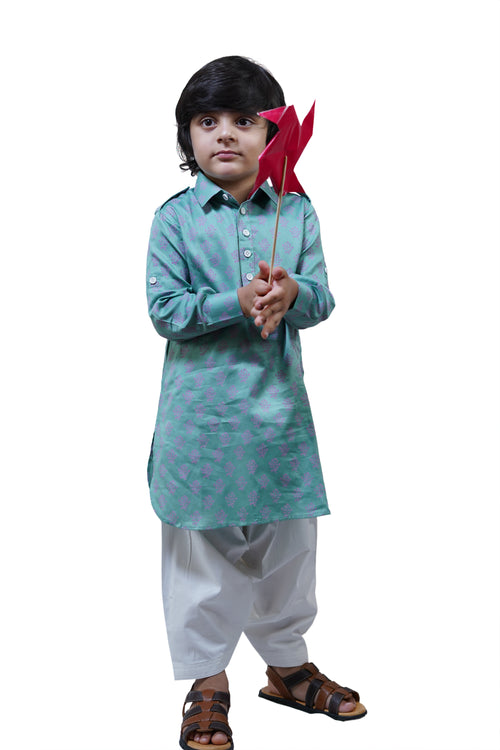 AQUA PATHANI KURTA PATIALA SET