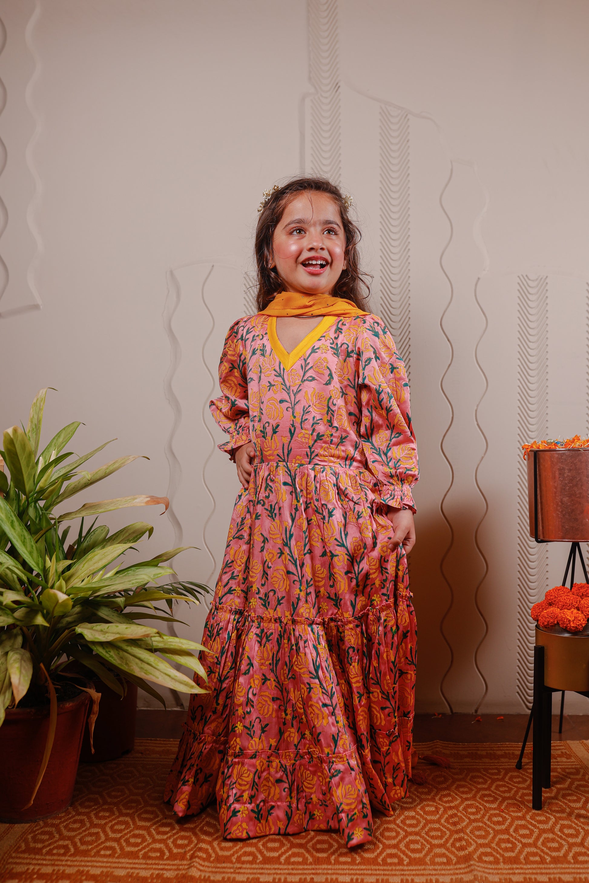 PINK FLORAL KURTA WITH DUPATTA