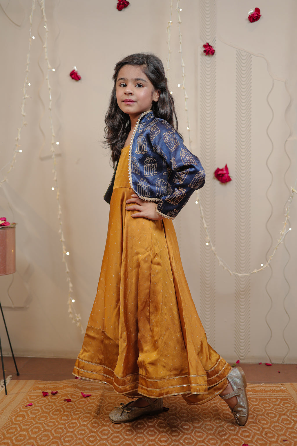 Mustard kurta set with short jacket