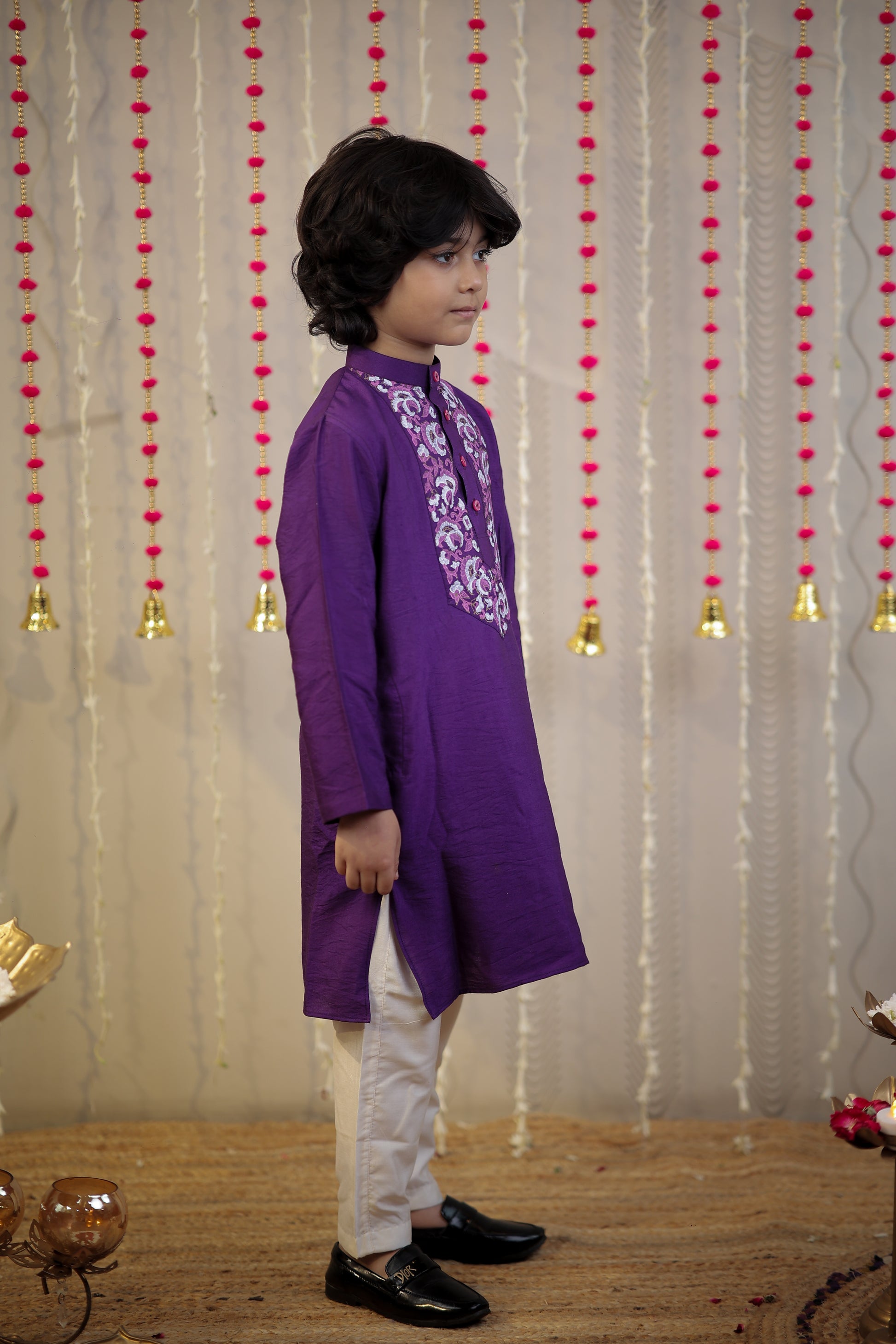 Purple block printed kurta