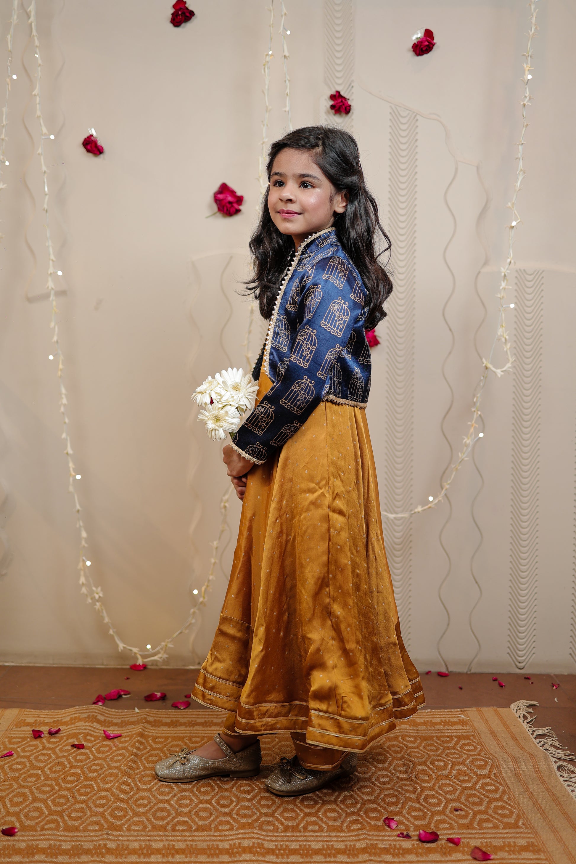 Mustard kurta set with short jacket