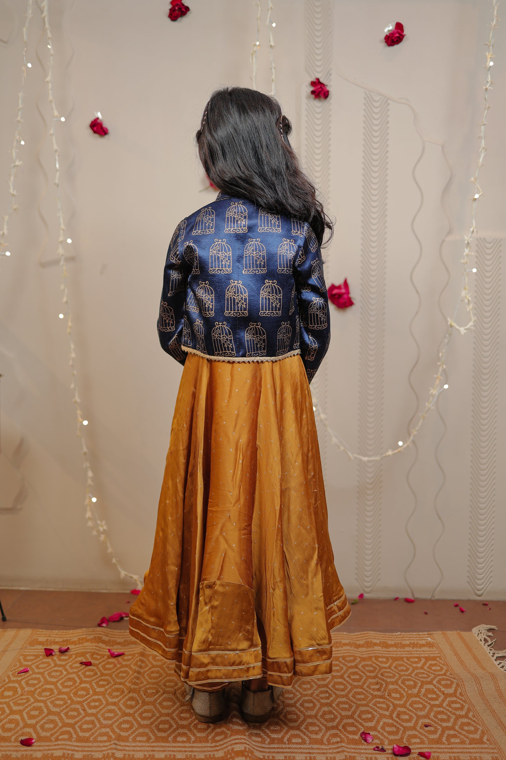 Mustard kurta set with short jacket