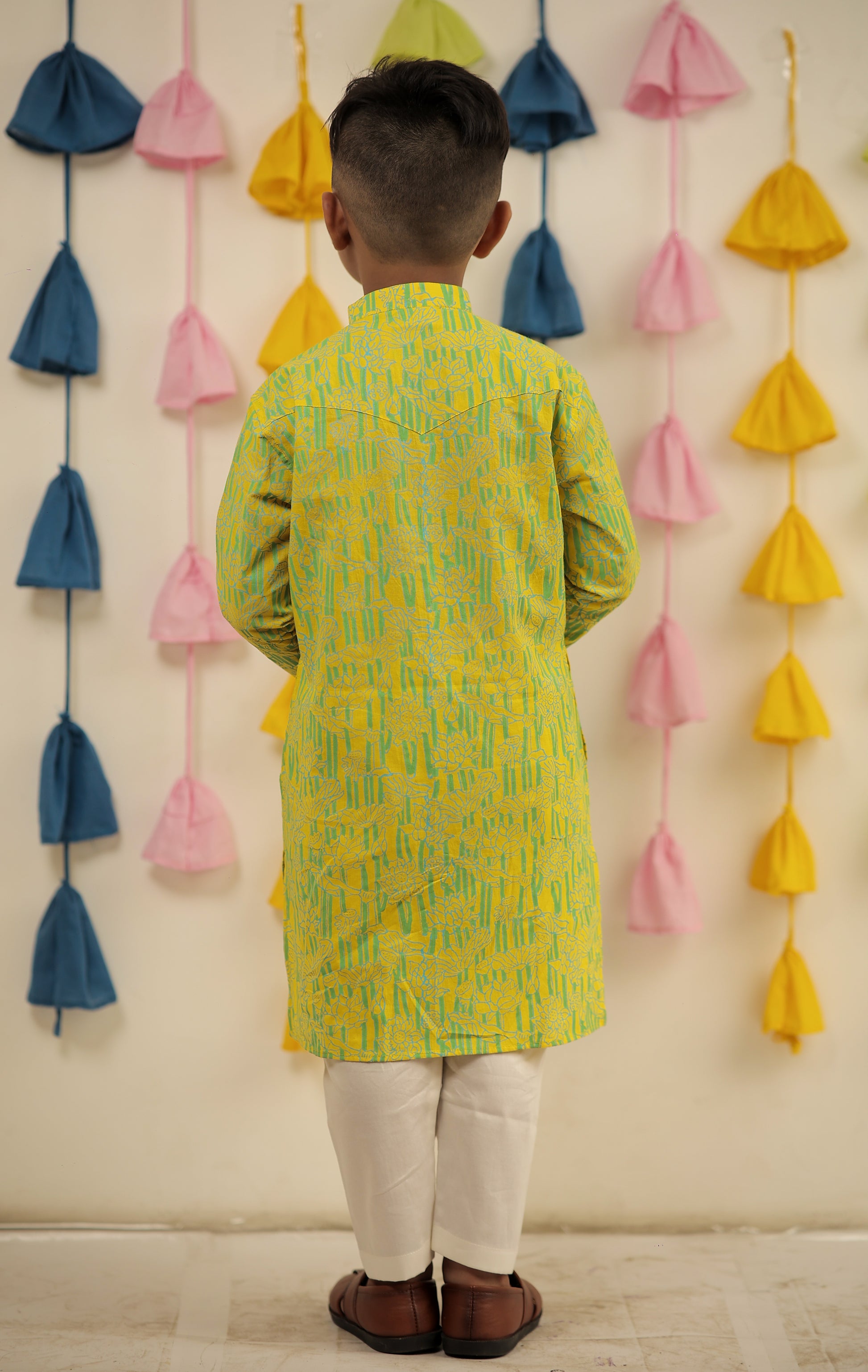 Lemon yellow Block printed kurta set