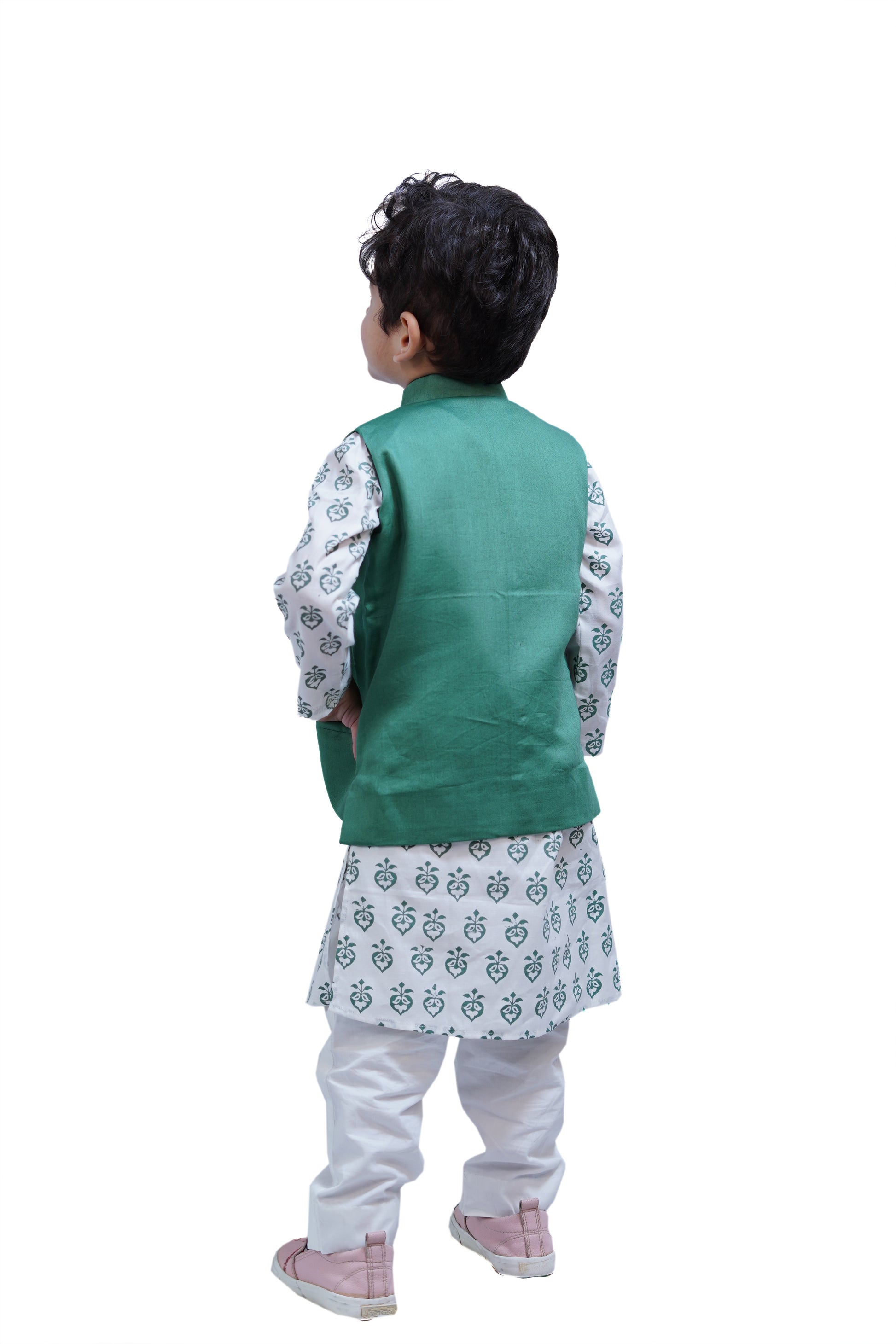 LEAF PRINTED KURTA PAJAMA WITH JACKET SET