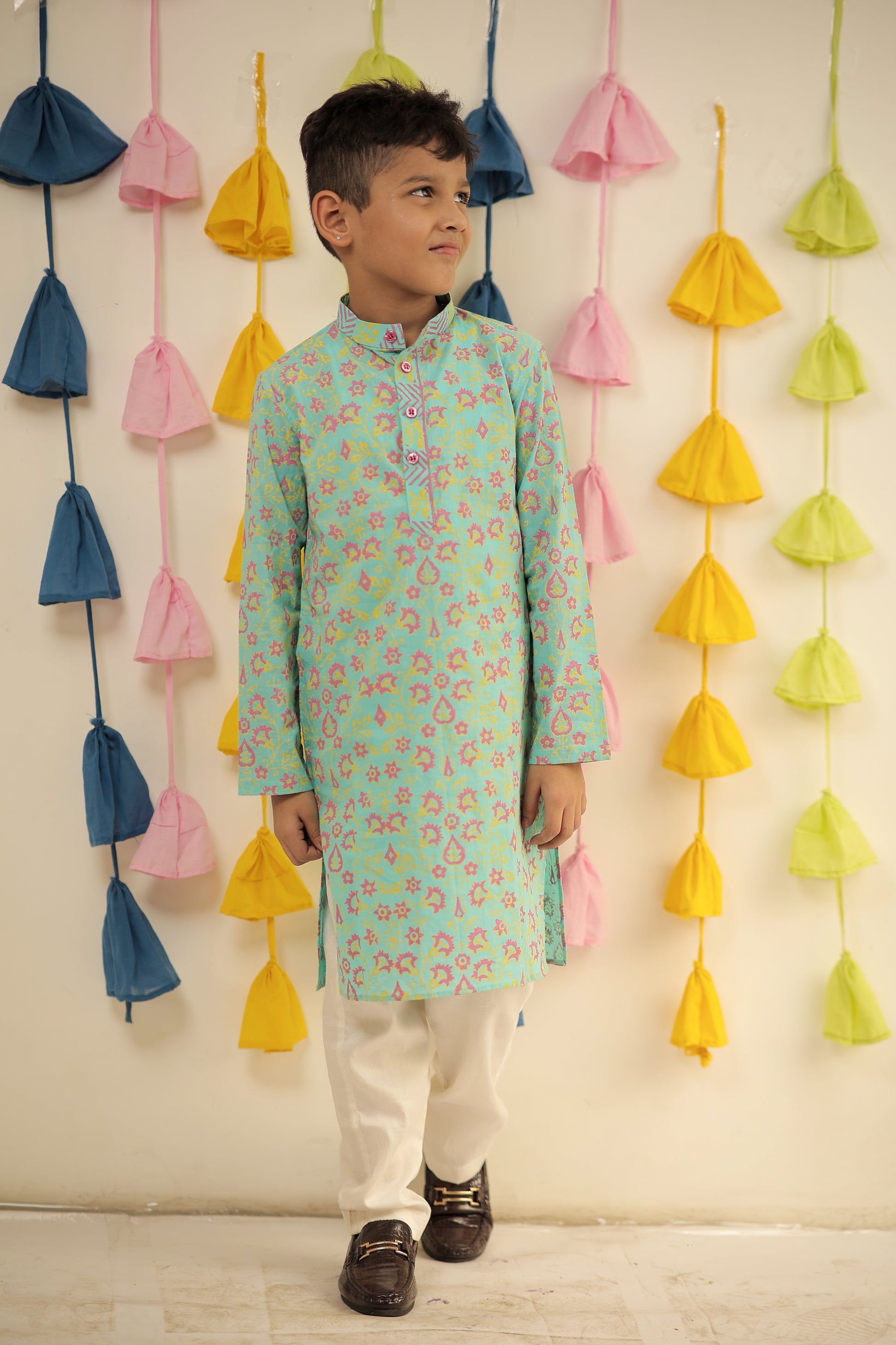 Blue Block printed kurta set