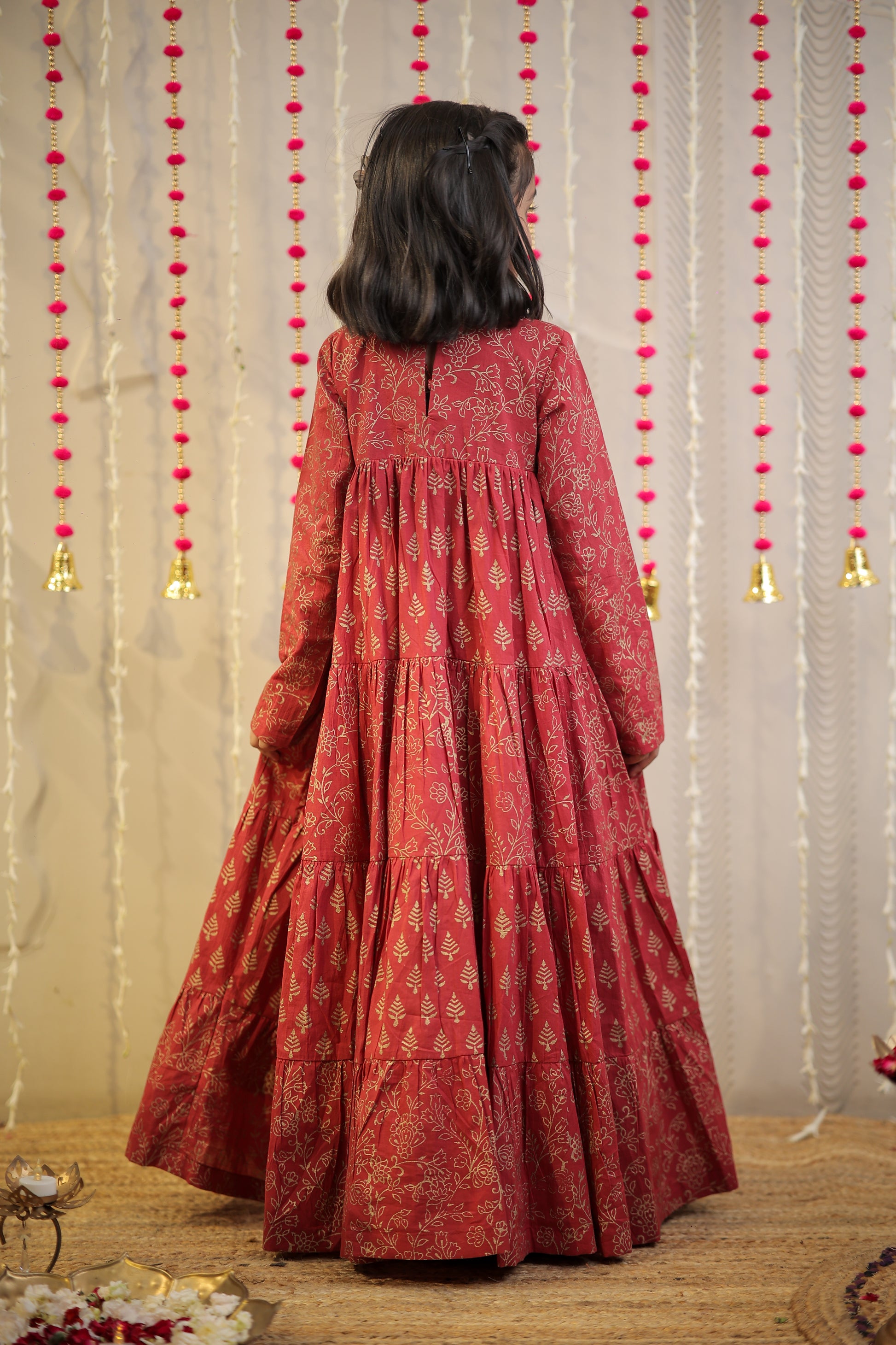 Maroon block printed full length kurta.