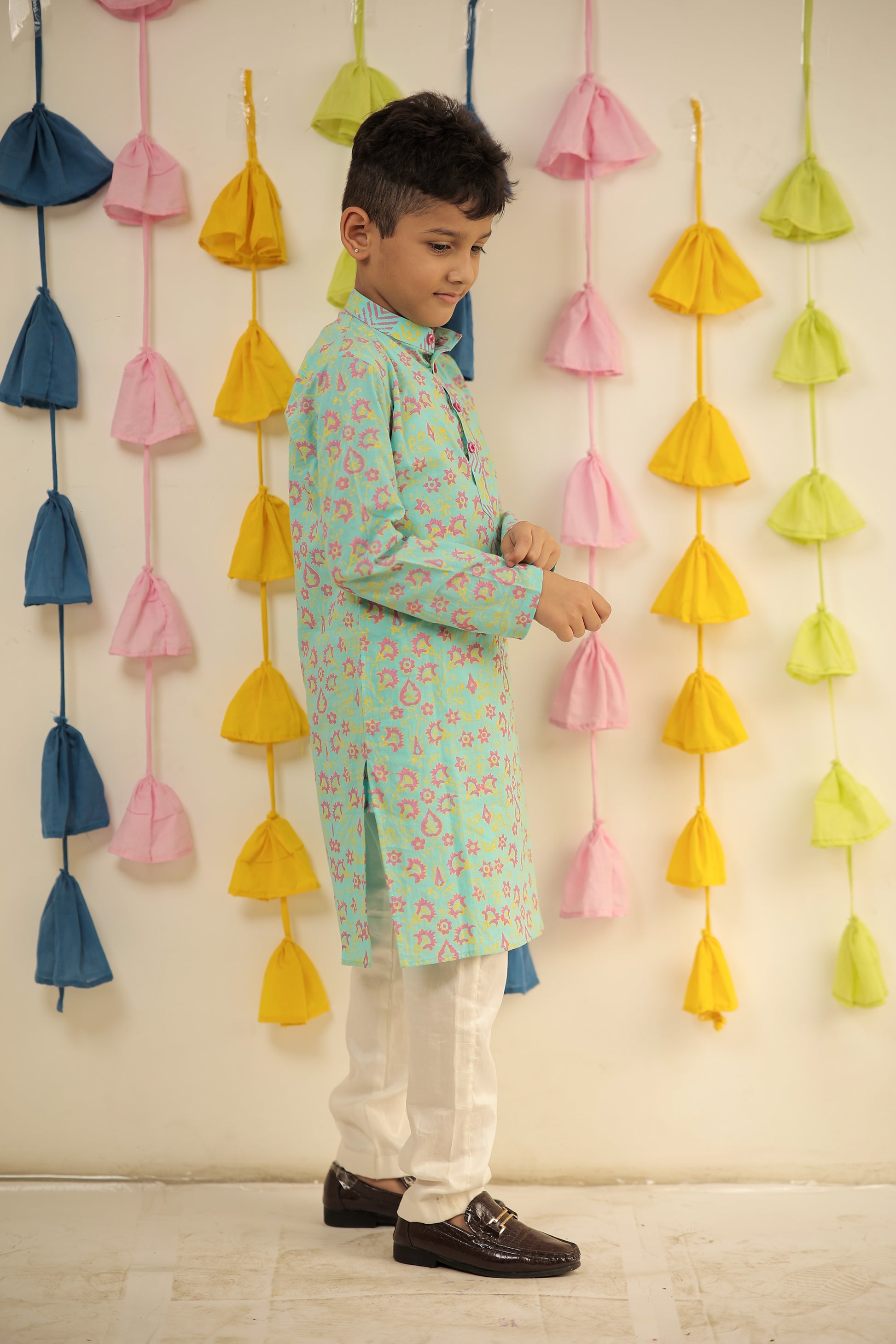 Blue Block printed kurta set