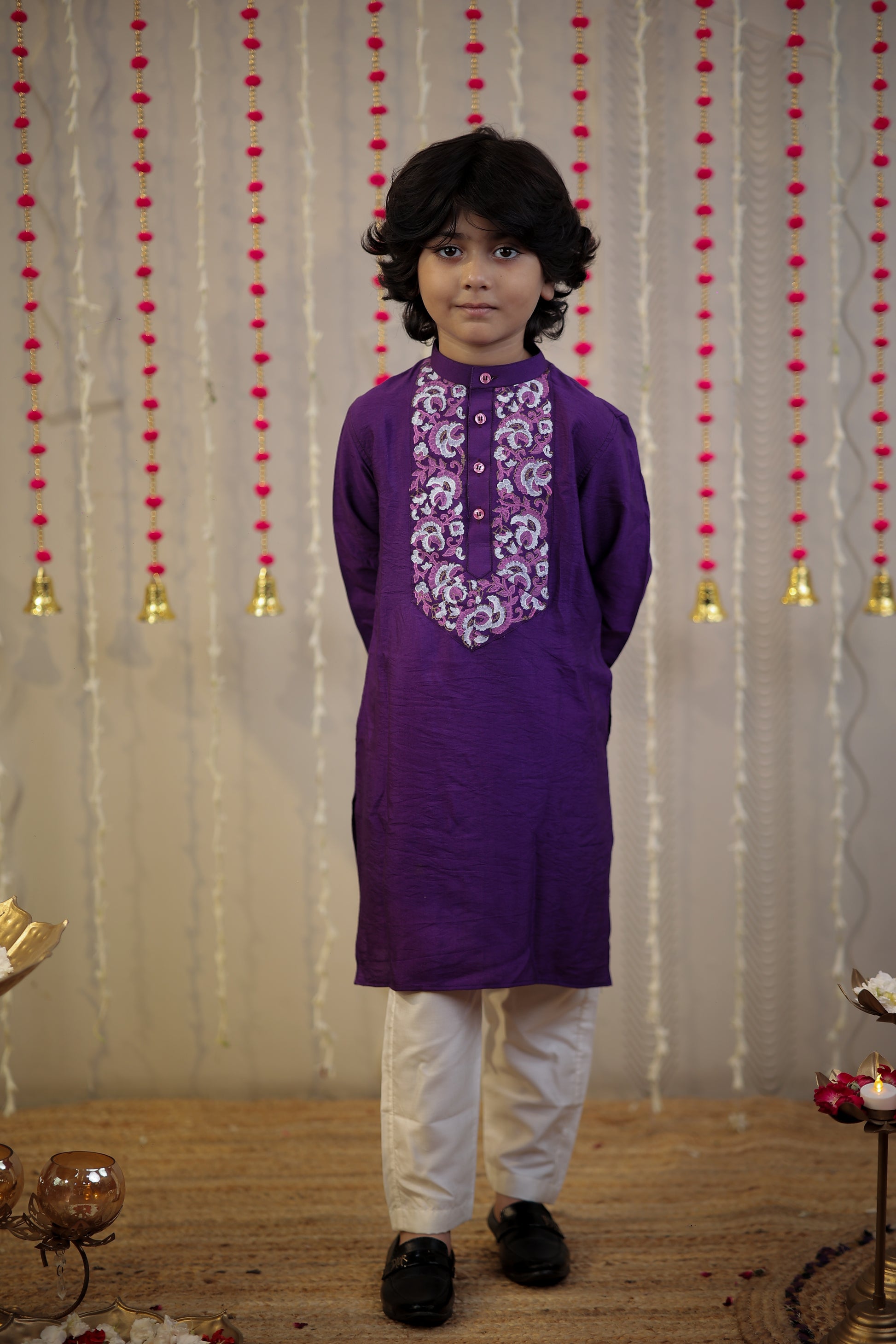 Purple block printed kurta
