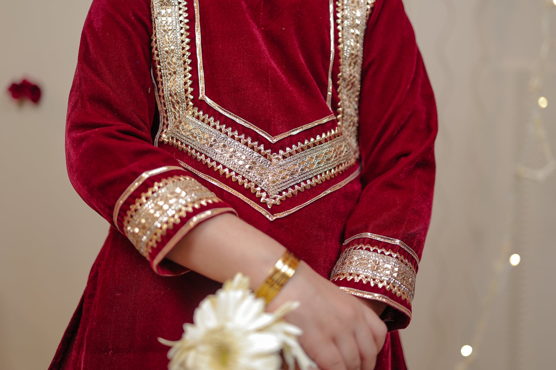 Maroon velvet kurta set