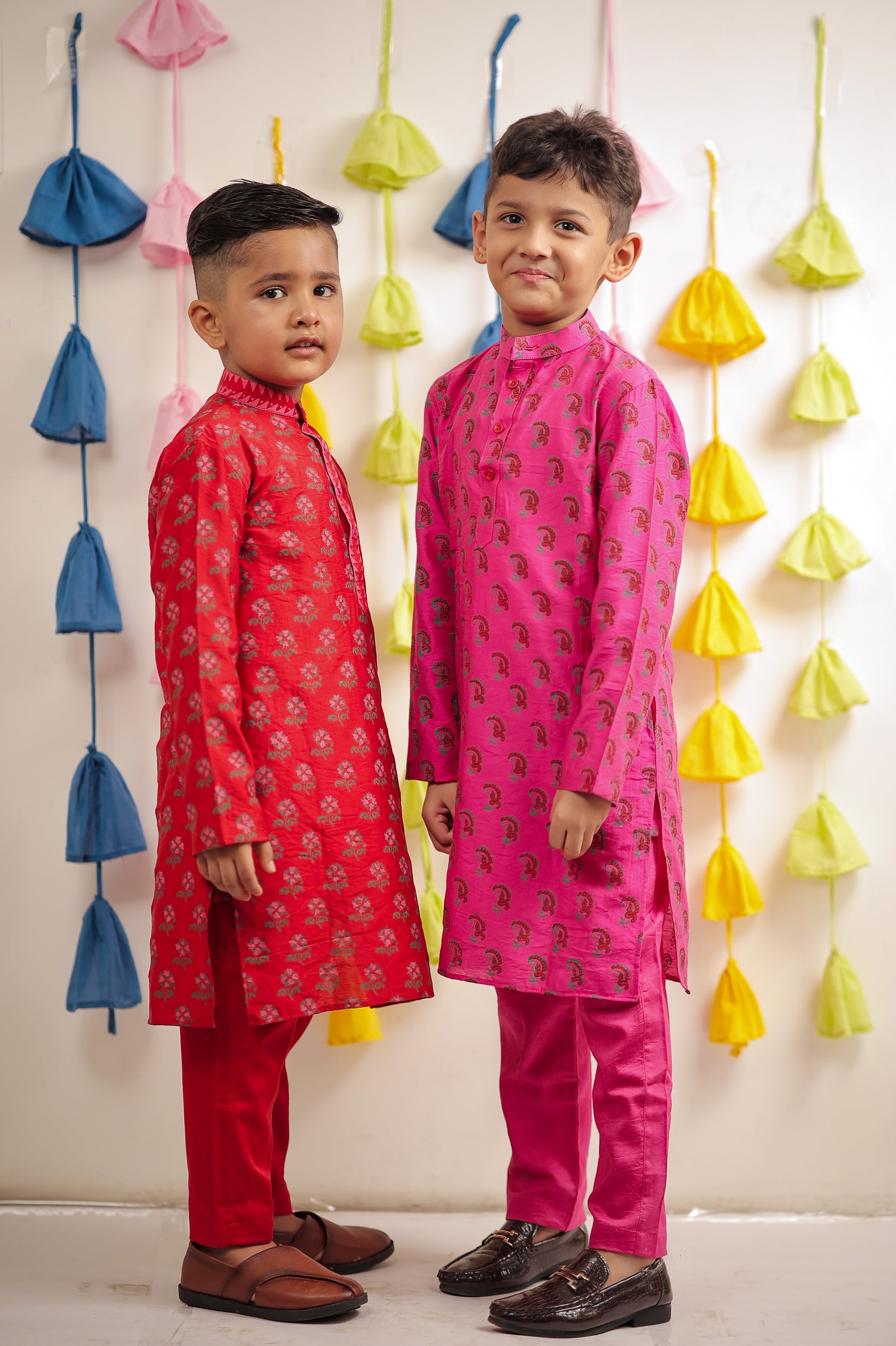 Pink block printed kurta set