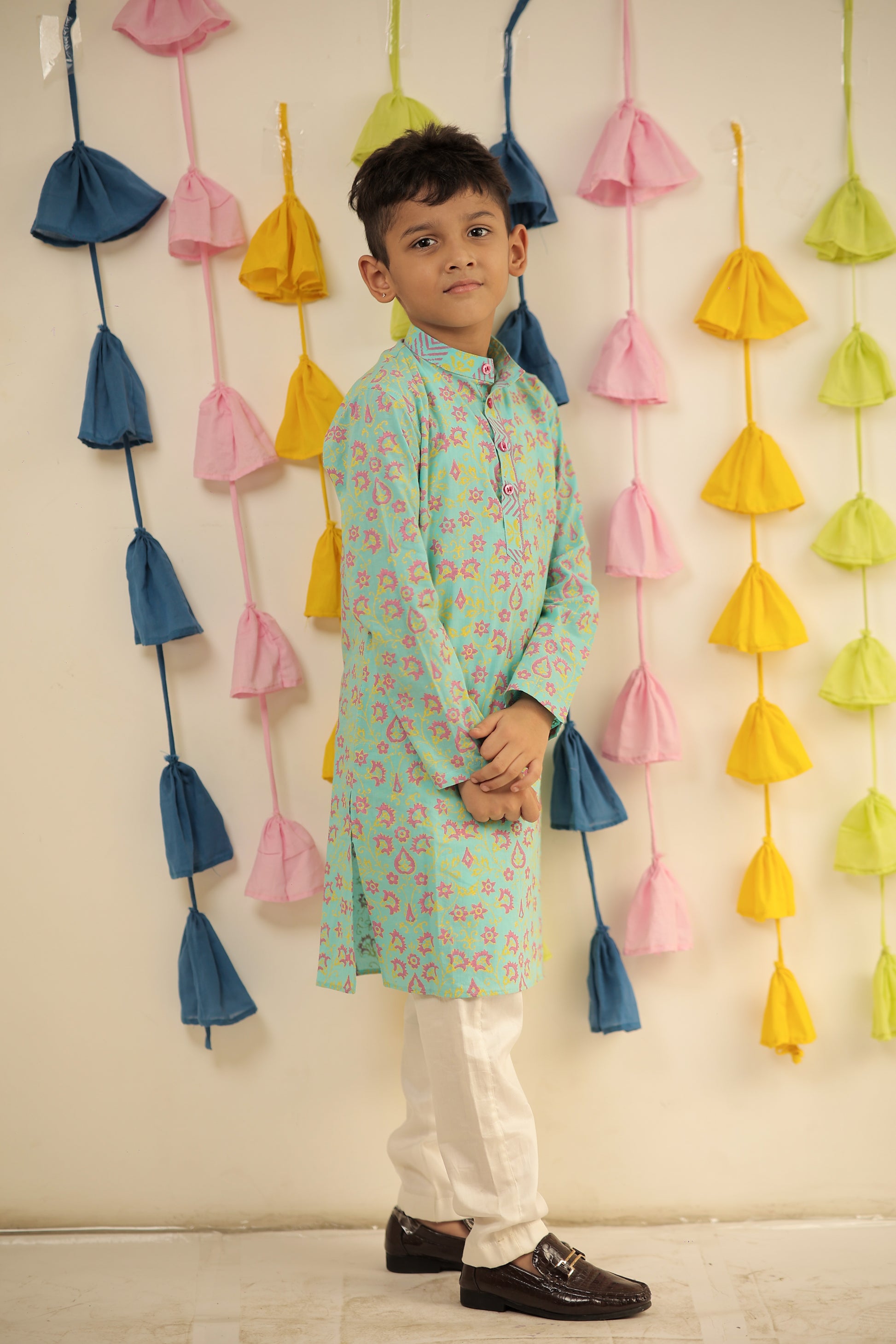 Blue Block printed kurta set