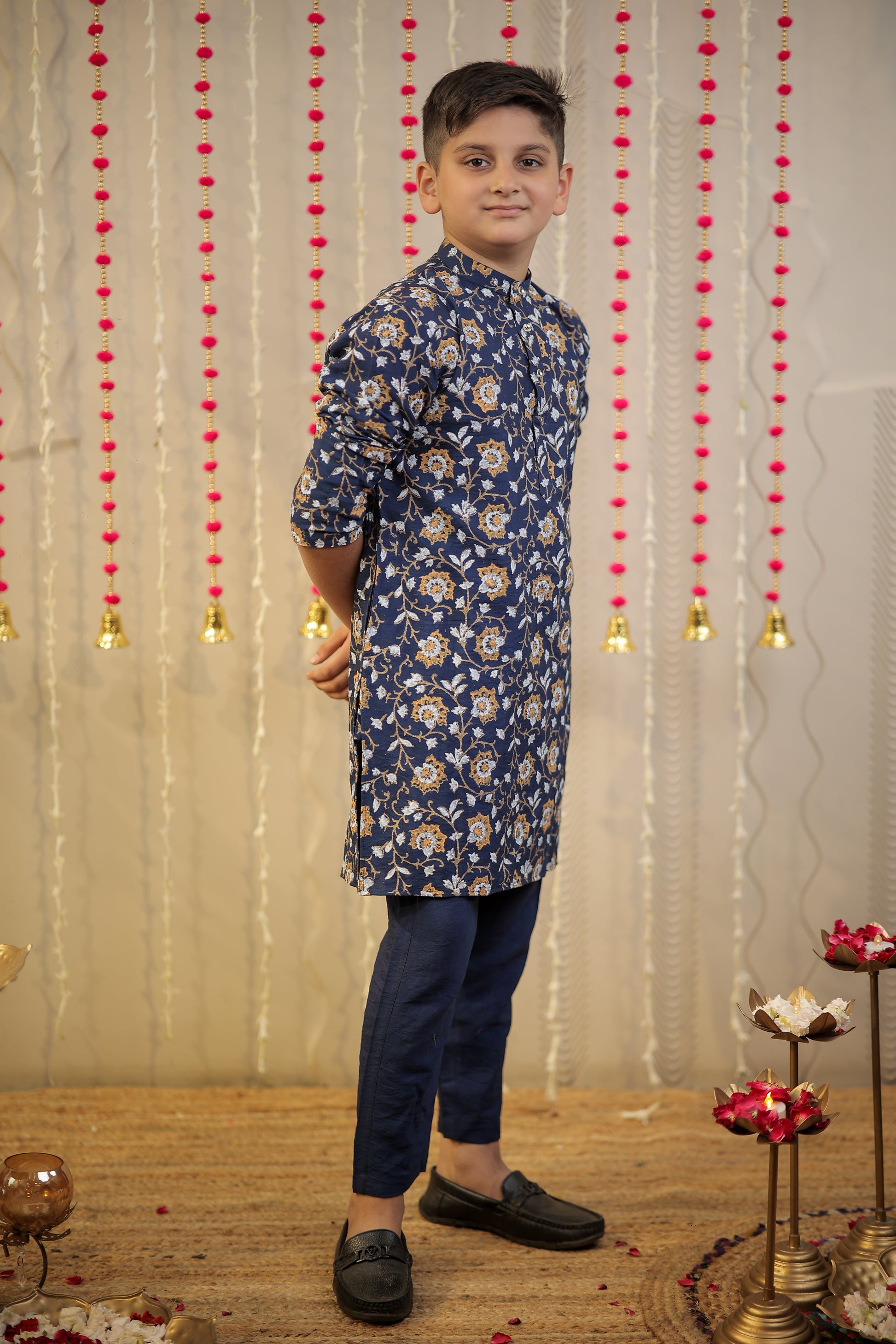 Ink Blue block printed kurta set.