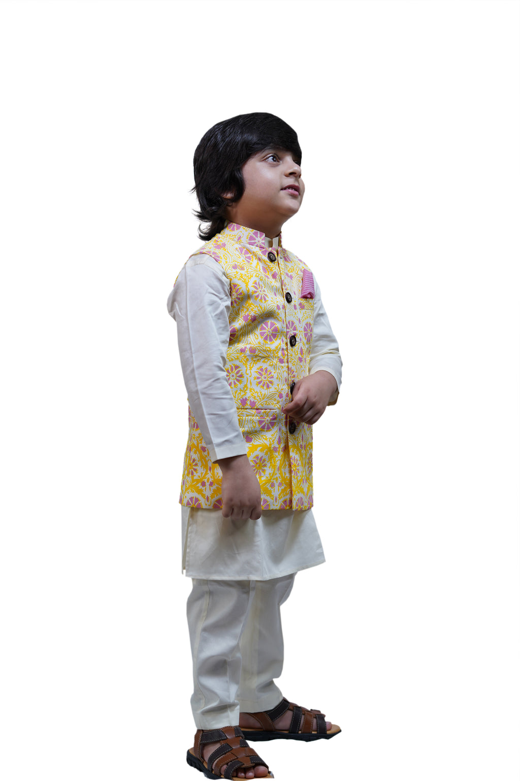 IVORY KURTA PAJAMA WITH PRINTED JACKET SET