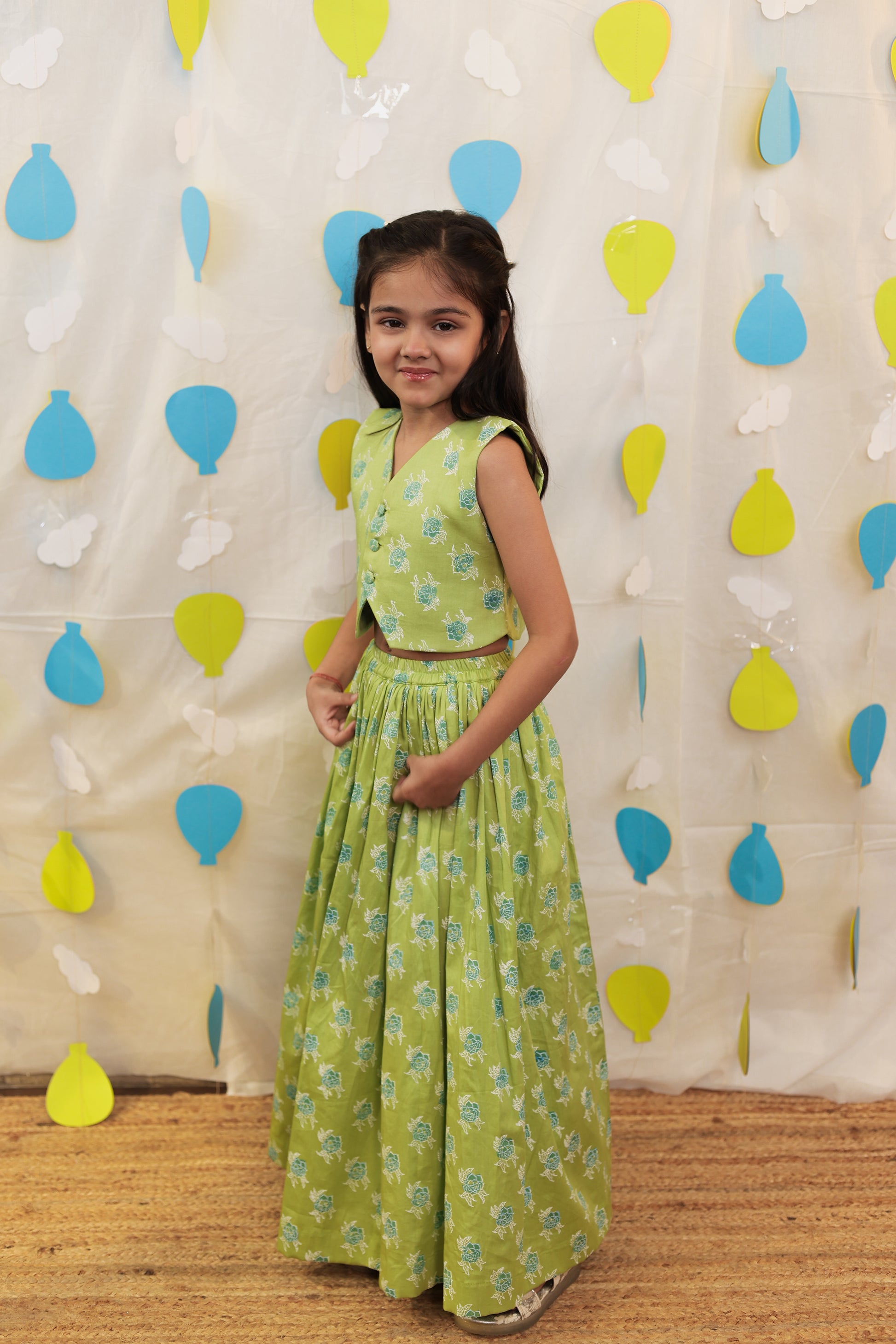 Green jacket with skirt set