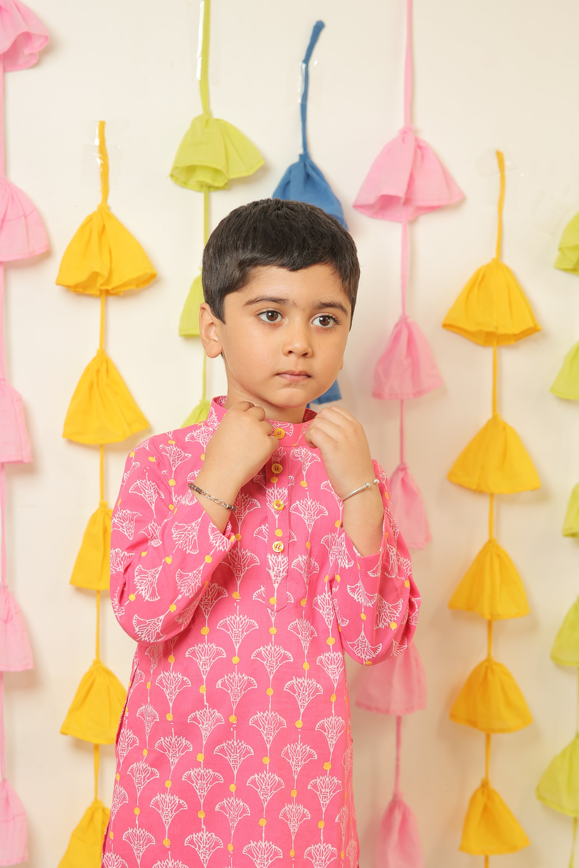 Pink block printed kurta set