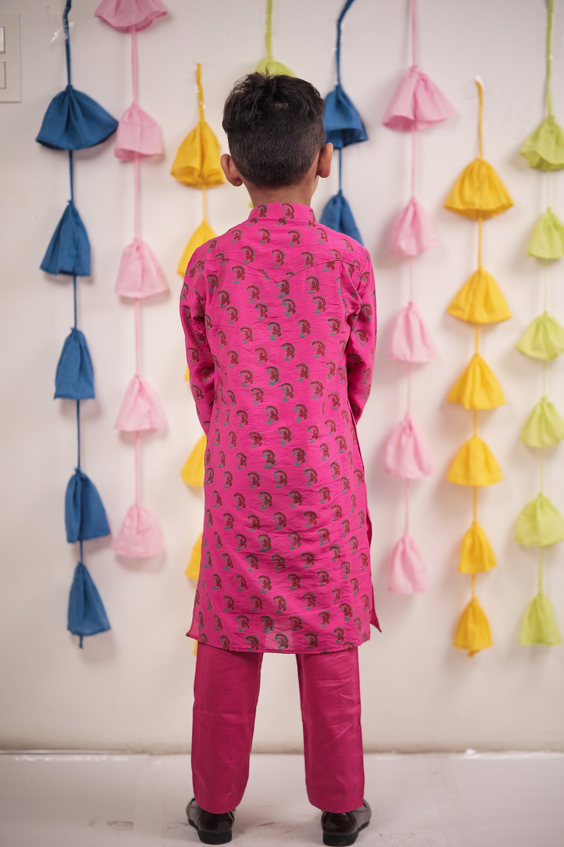 Pink block printed kurta set