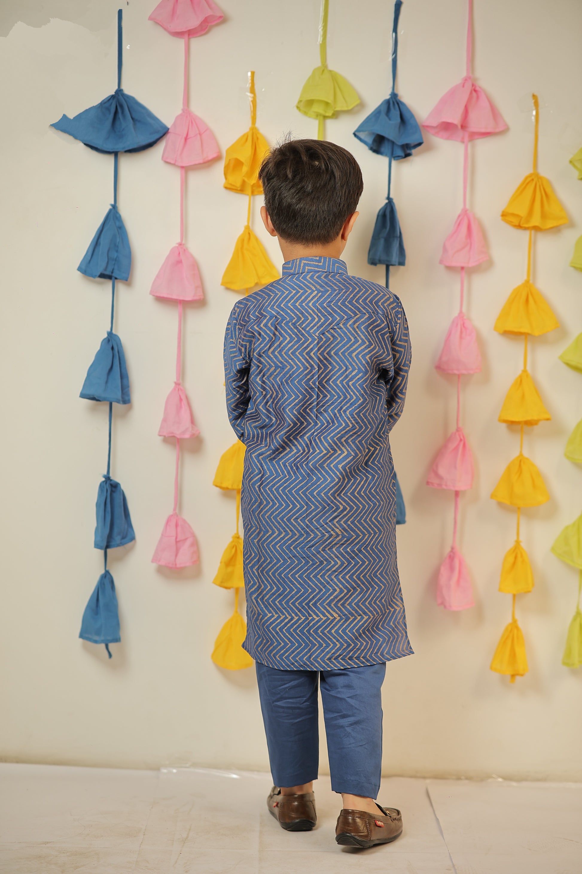 Blue block printed kurta set