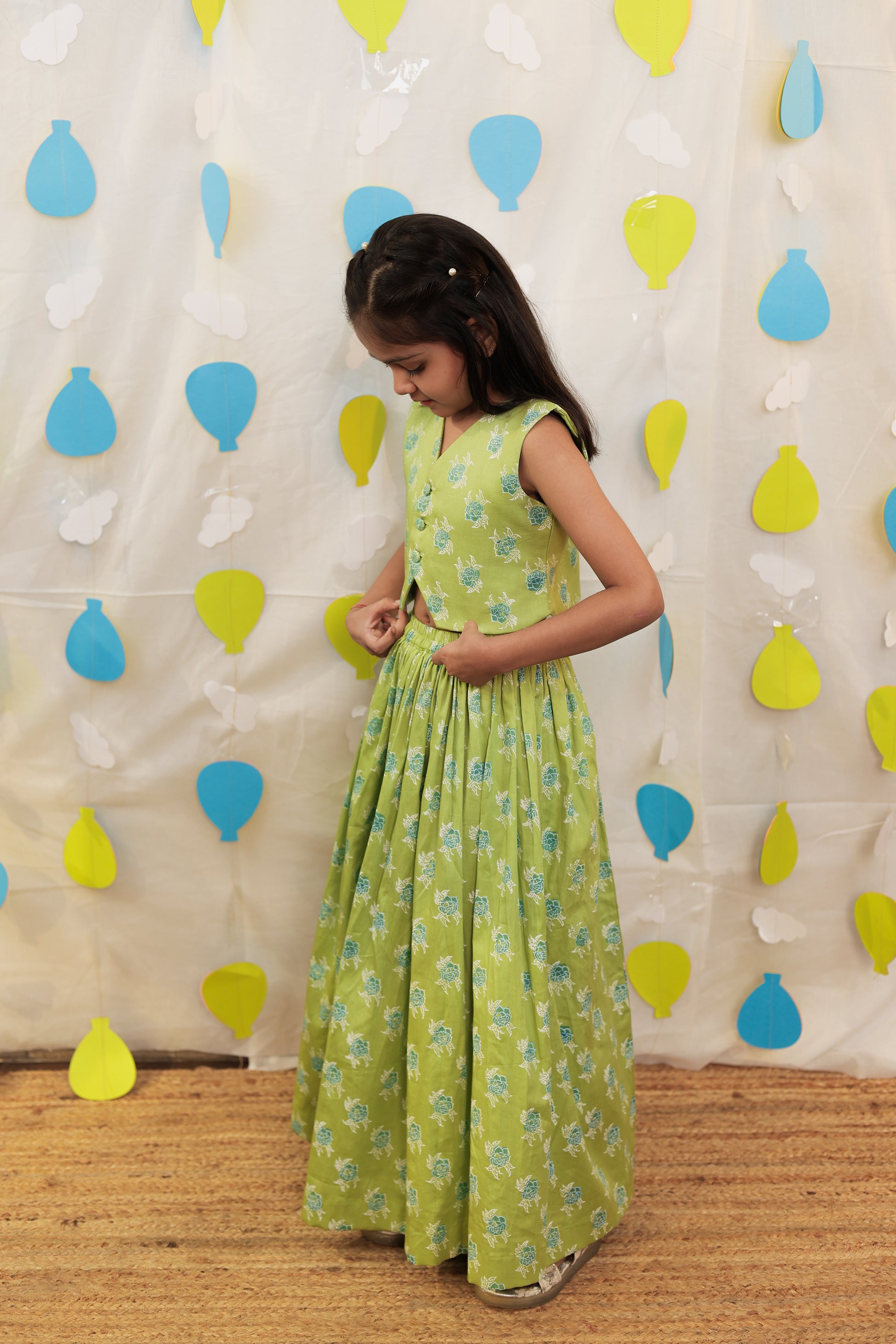 Green jacket with skirt set