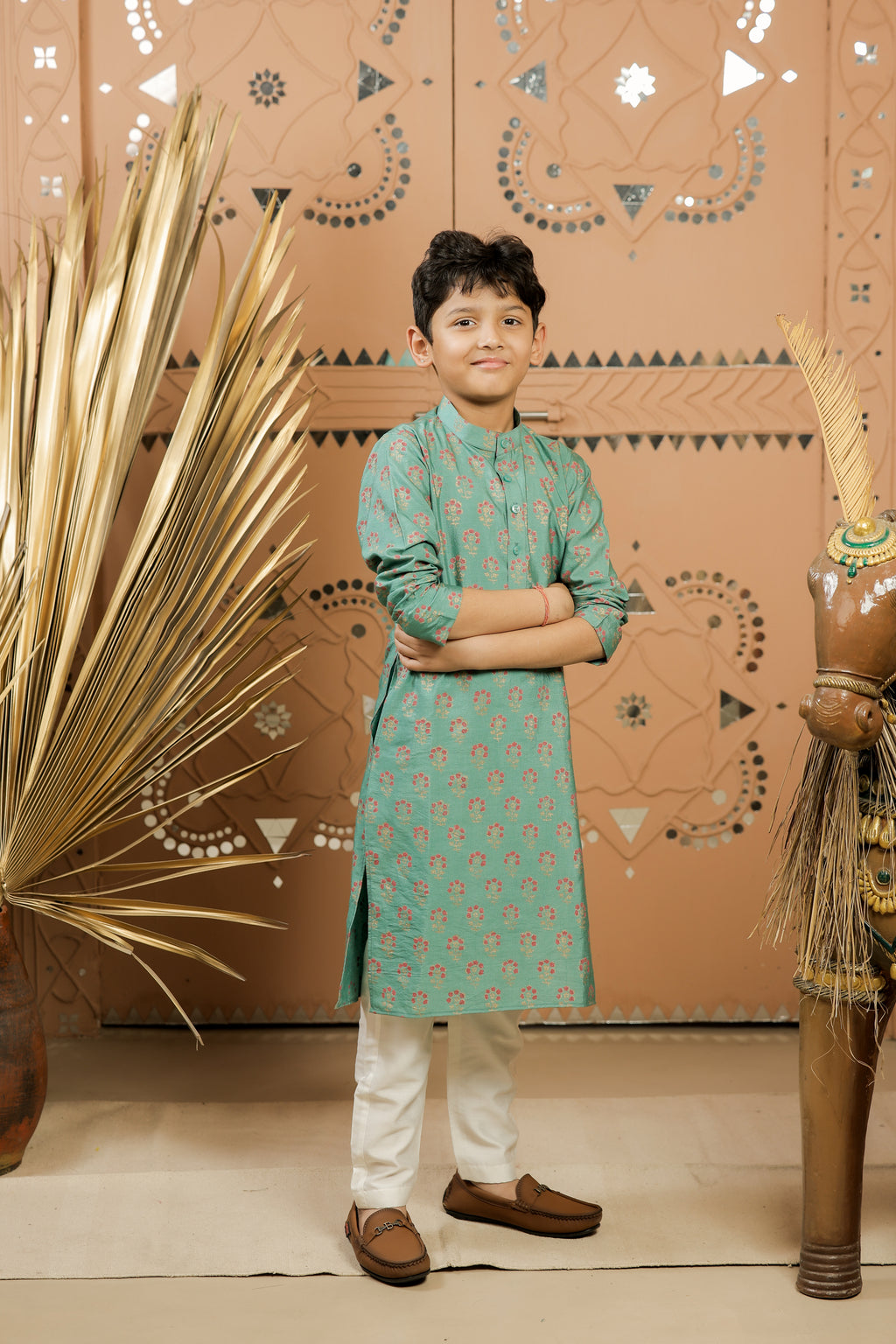 Teal Block Printed Kurta Set