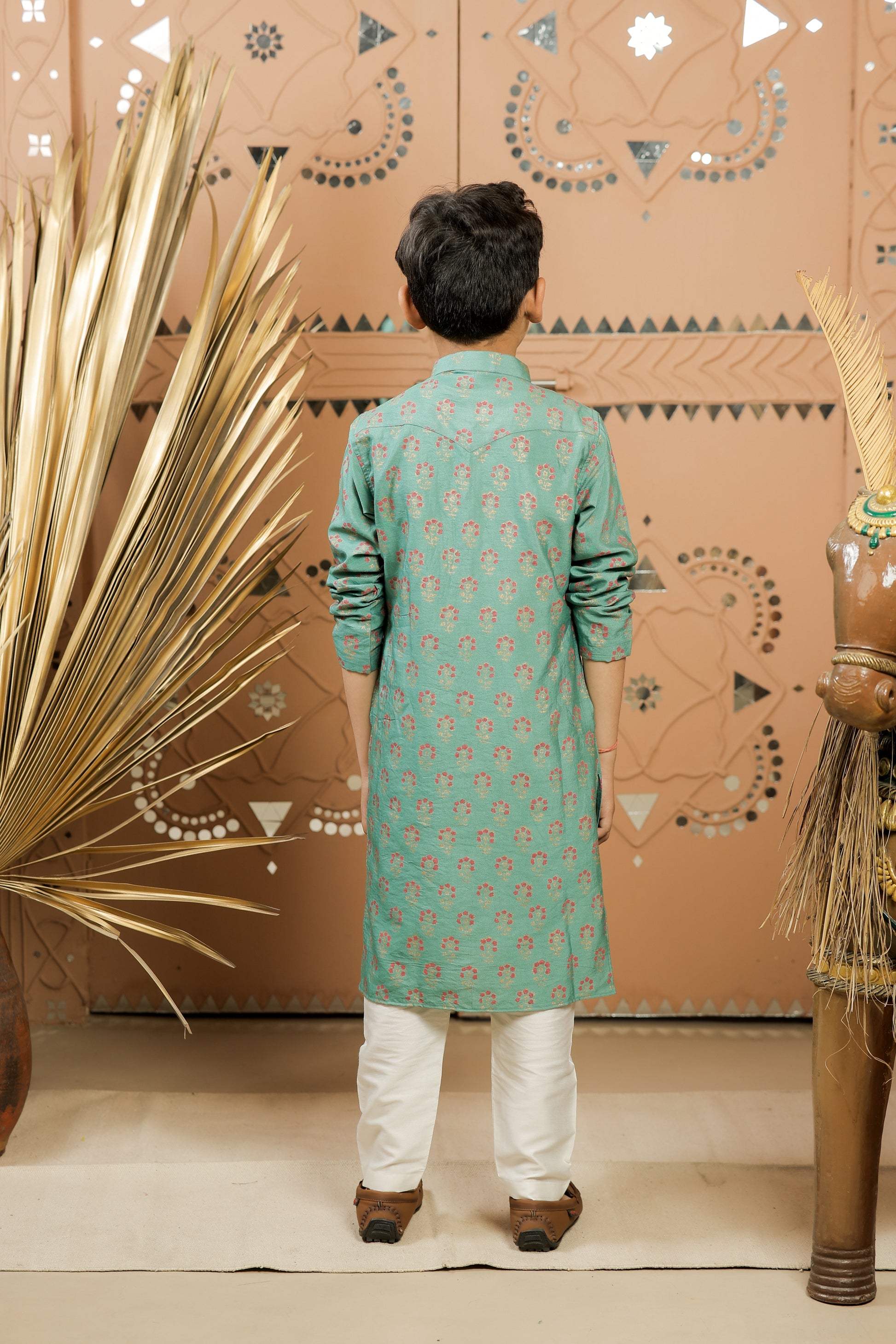 Teal Block Printed Kurta Set