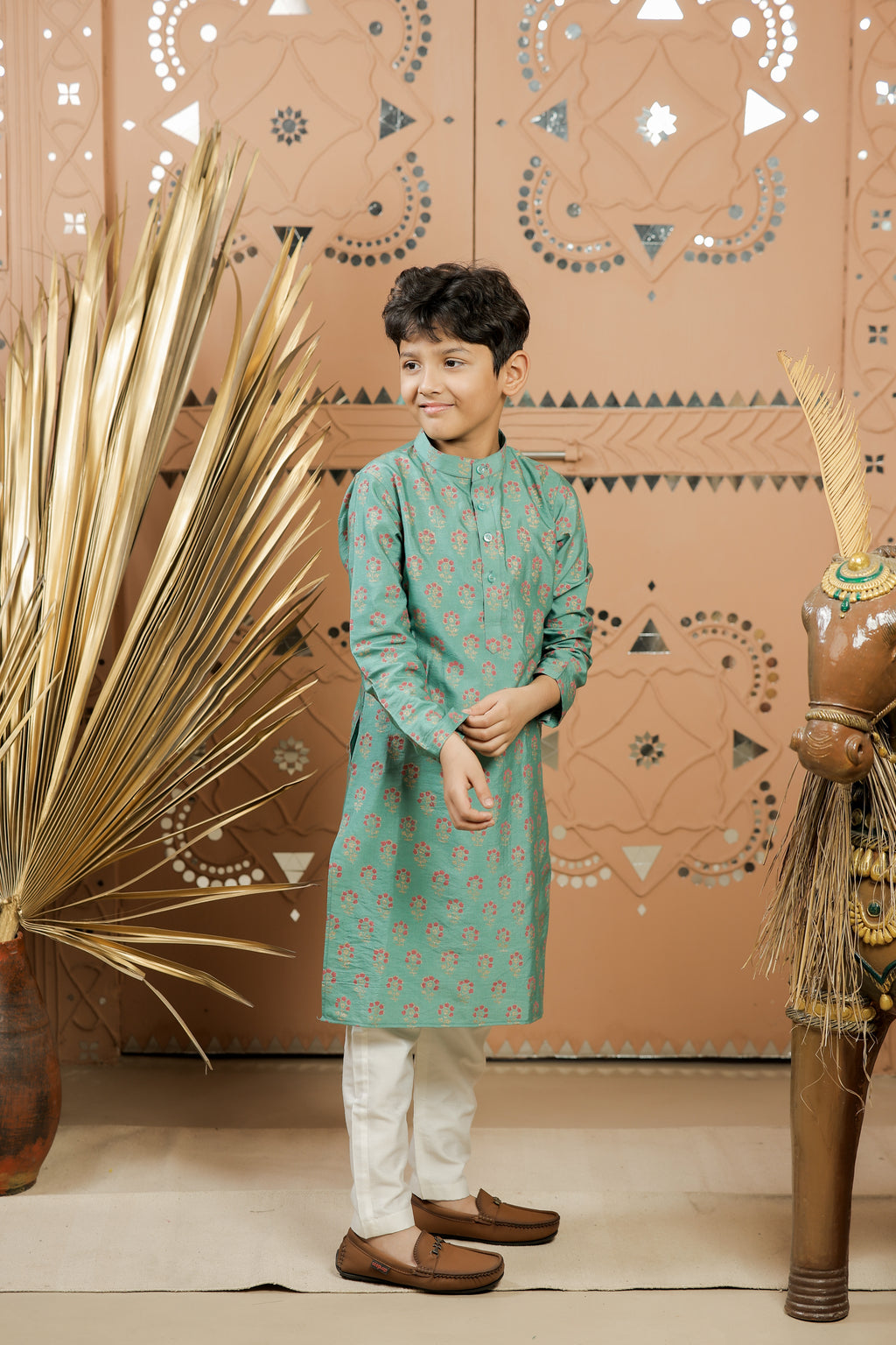 Teal Block Printed Kurta Set